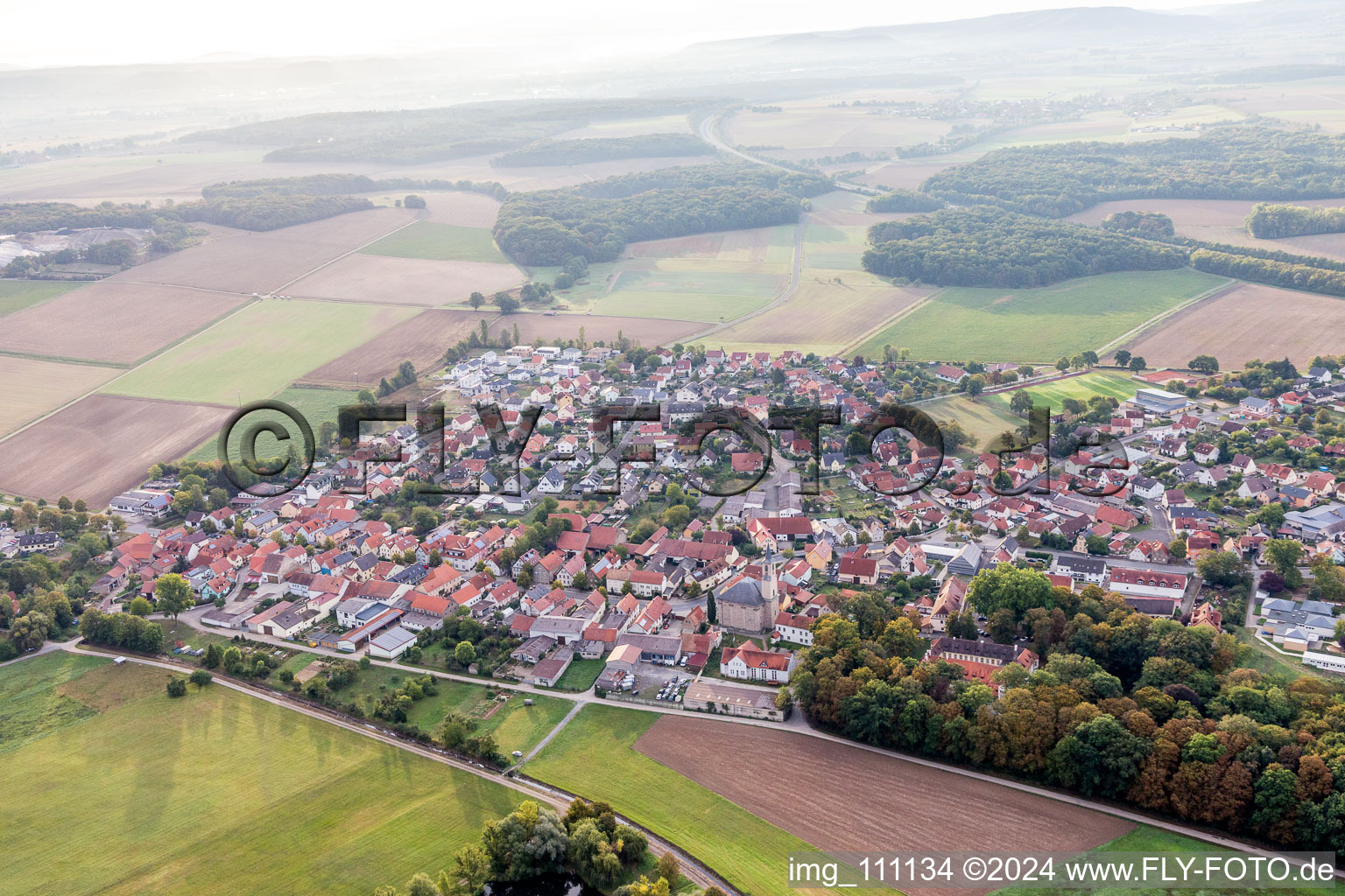 Aerial view of Wonfurt in the state Bavaria, Germany