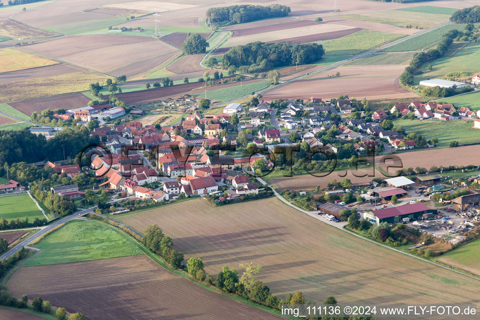 Aerial view of Steinsfeld in the state Bavaria, Germany