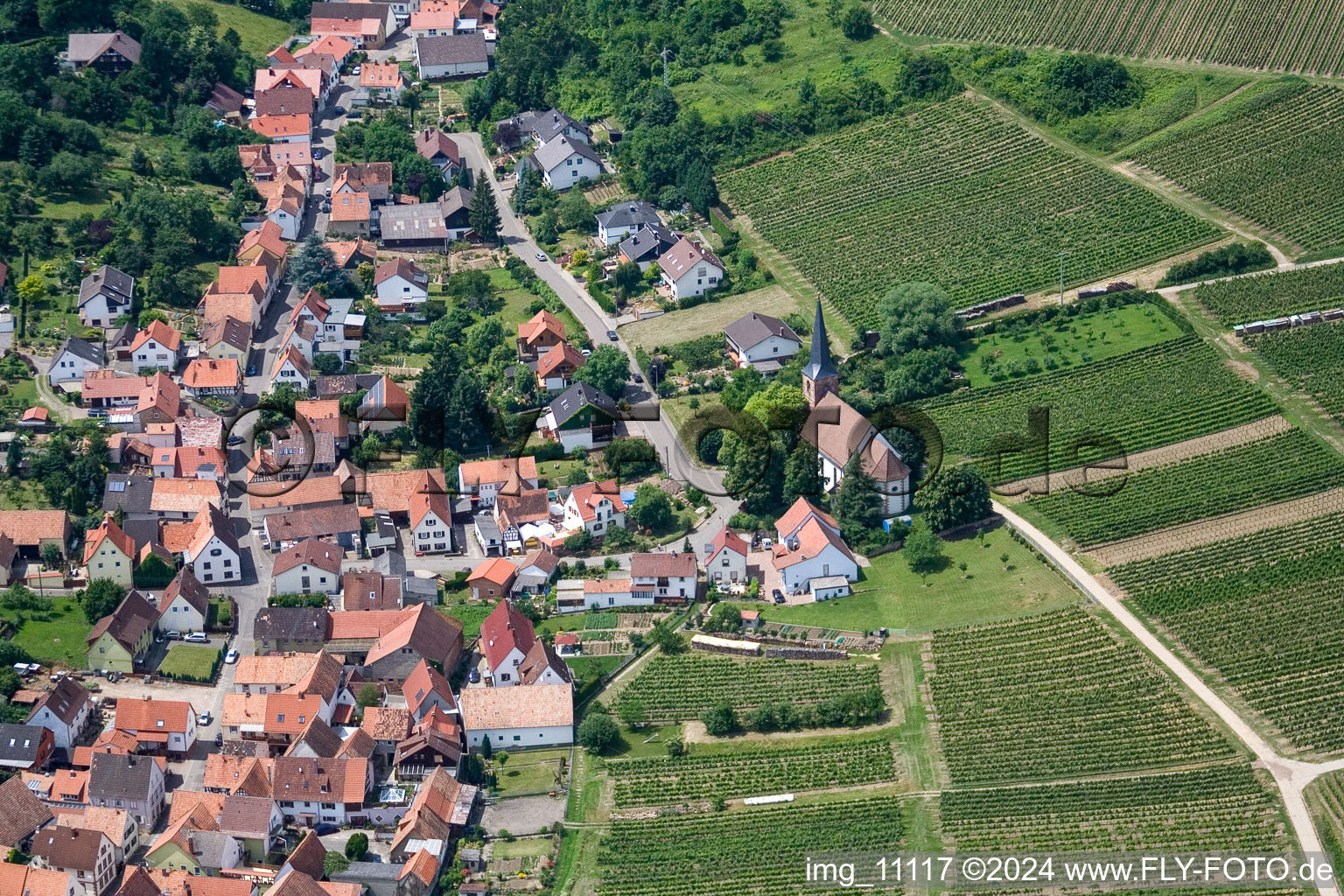 District Rechtenbach in Schweigen-Rechtenbach in the state Rhineland-Palatinate, Germany from the drone perspective