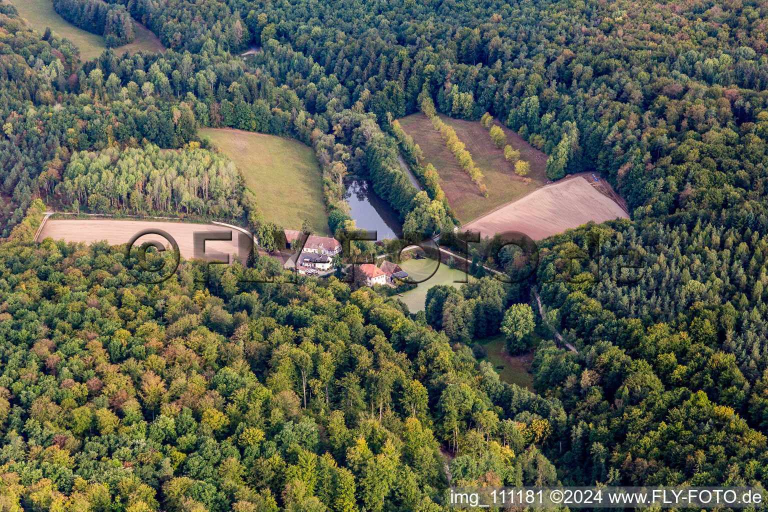 Aerial view of Forester's House in Winkelhof in the state Bavaria, Germany