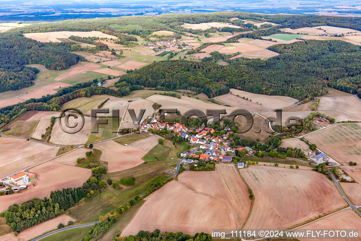 Aerial view of Großbirkach in the state Bavaria, Germany