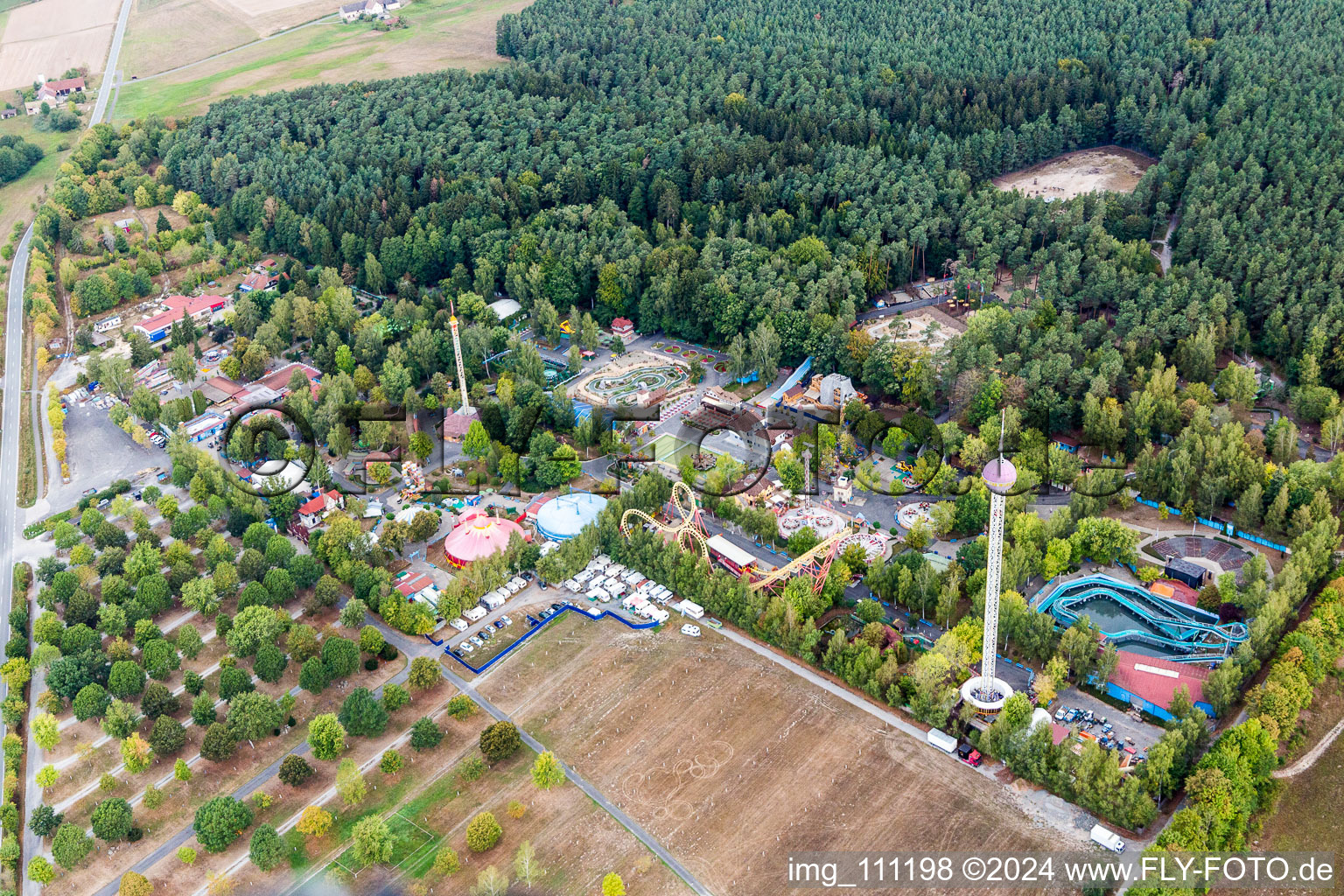 Aerial view of Amusement park in Geiselwind in the state Bavaria, Germany