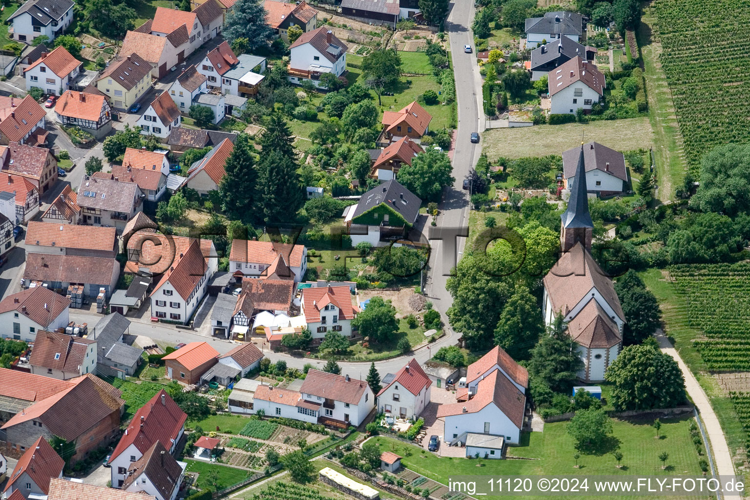 Aerial view of District Rechtenbach in Schweigen-Rechtenbach in the state Rhineland-Palatinate, Germany