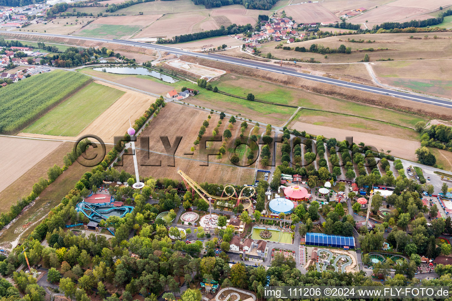 Aerial photograpy of Leisure Centre - Amusement Park Freizeit-Land Geiselwind in Geiselwind in the state Bavaria, Germany