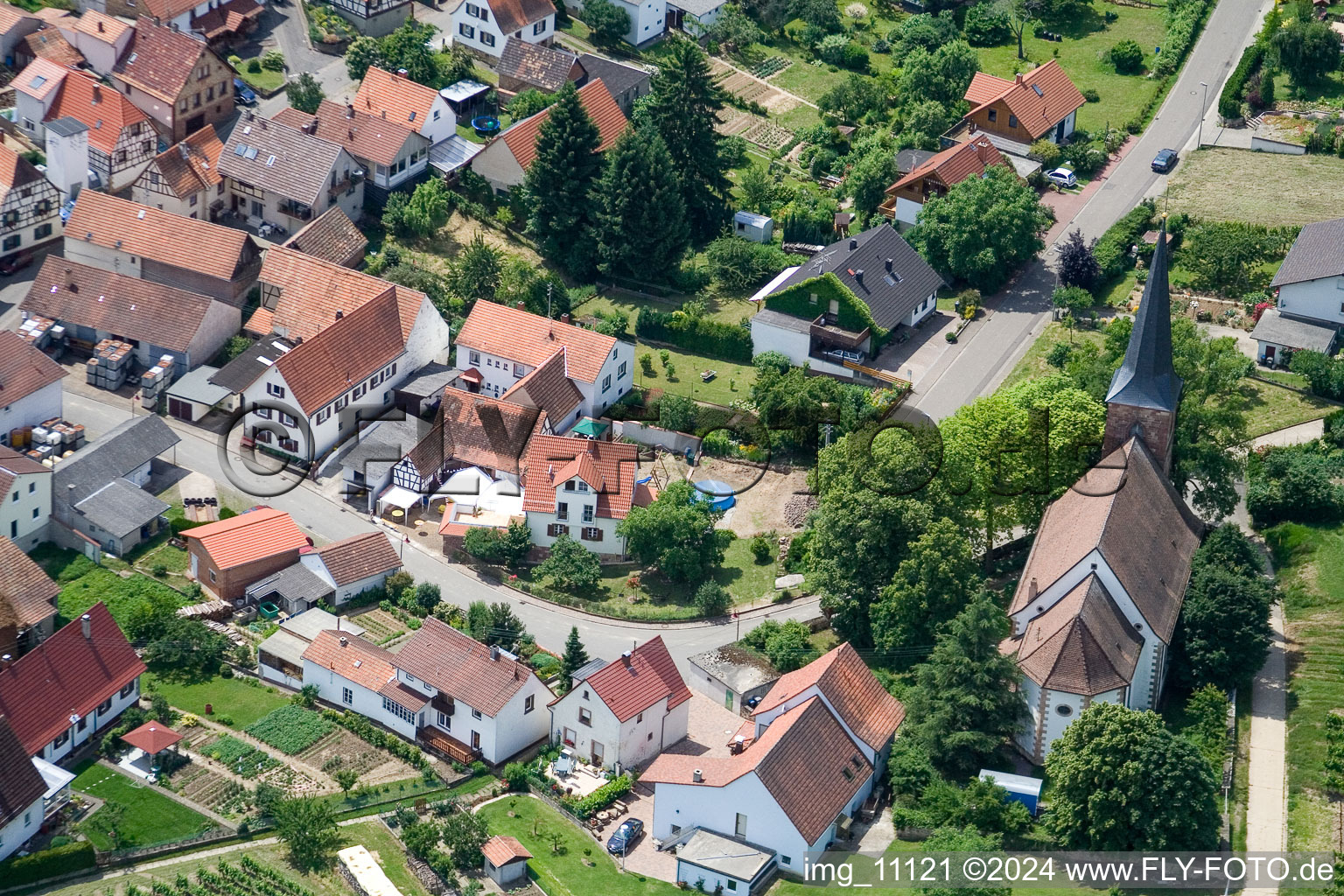 Oberotterbach in the state Rhineland-Palatinate, Germany seen from above