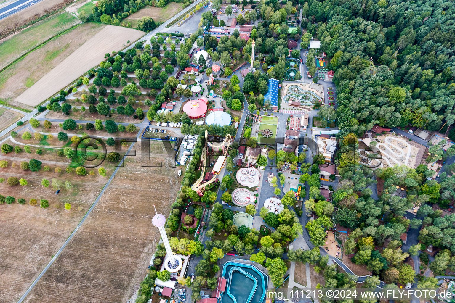 Leisure Centre - Amusement Park Freizeit-Land Geiselwind in Geiselwind in the state Bavaria, Germany seen from above