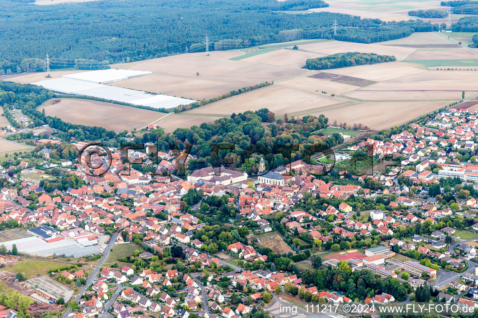 Aerial view of Wiesentheid in the state Bavaria, Germany