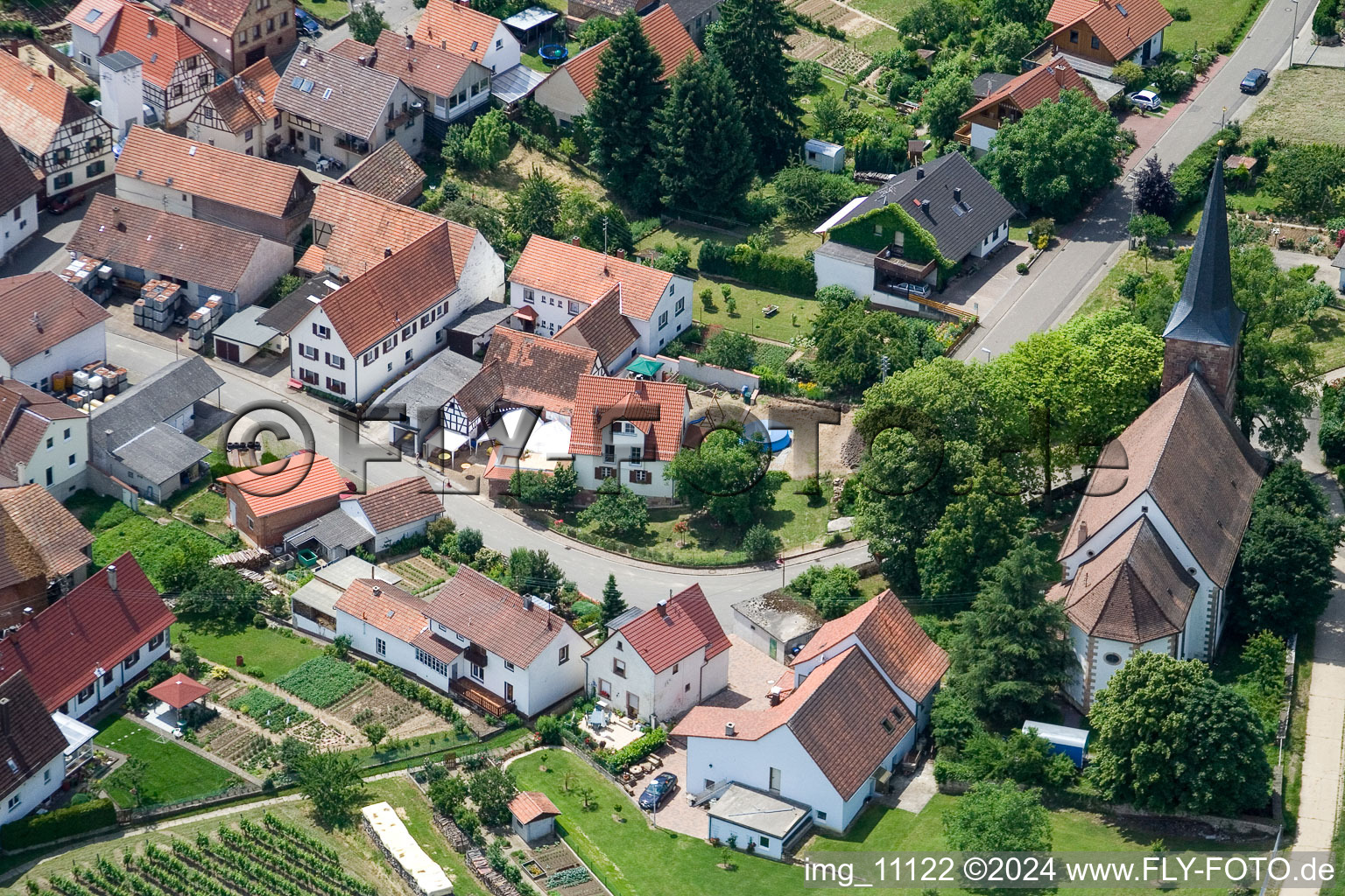 Aerial photograpy of District Rechtenbach in Schweigen-Rechtenbach in the state Rhineland-Palatinate, Germany