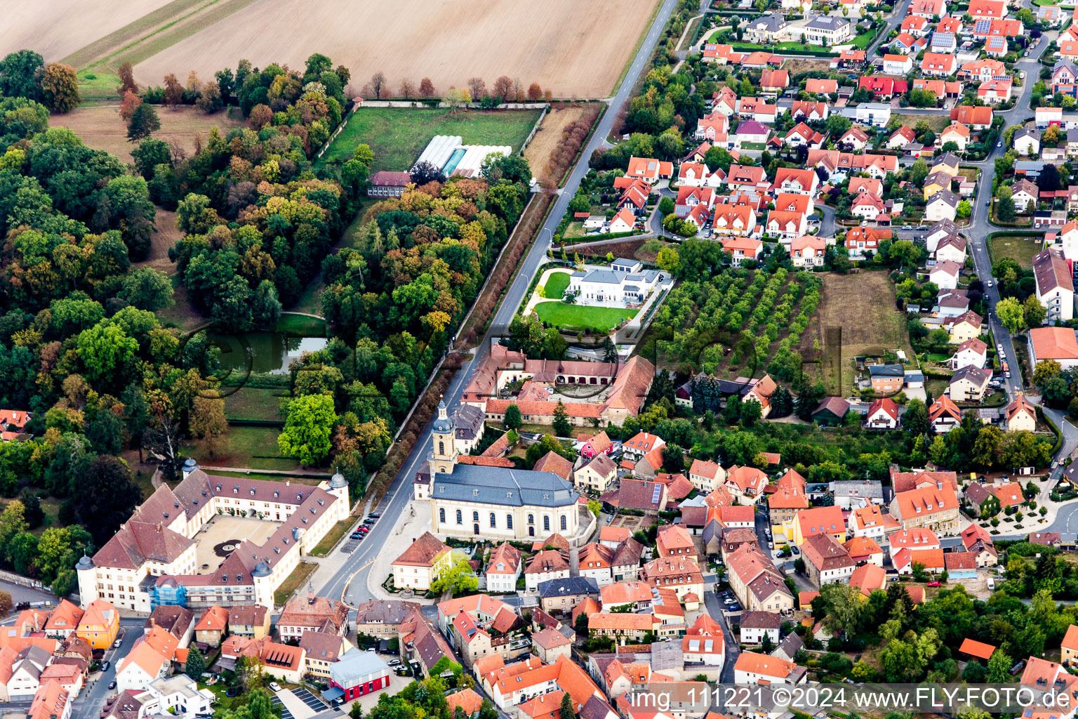 Building and castle park systems of water castle Graf Schoenborn in Wiesentheid in the state Bavaria, Germany