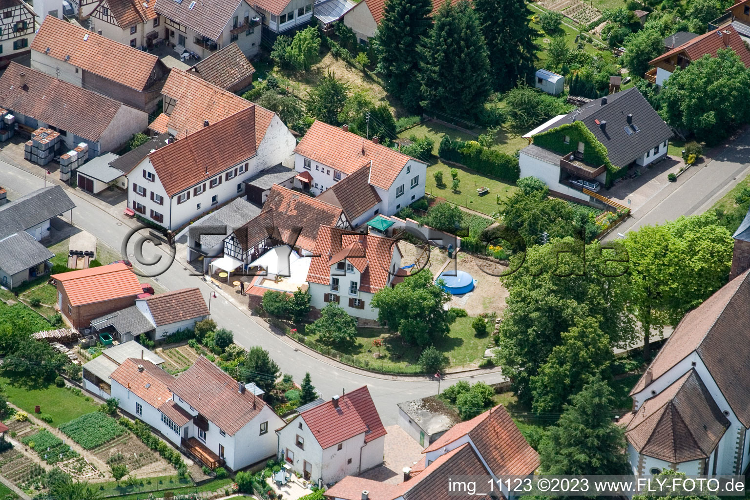 Oblique view of District Rechtenbach in Schweigen-Rechtenbach in the state Rhineland-Palatinate, Germany