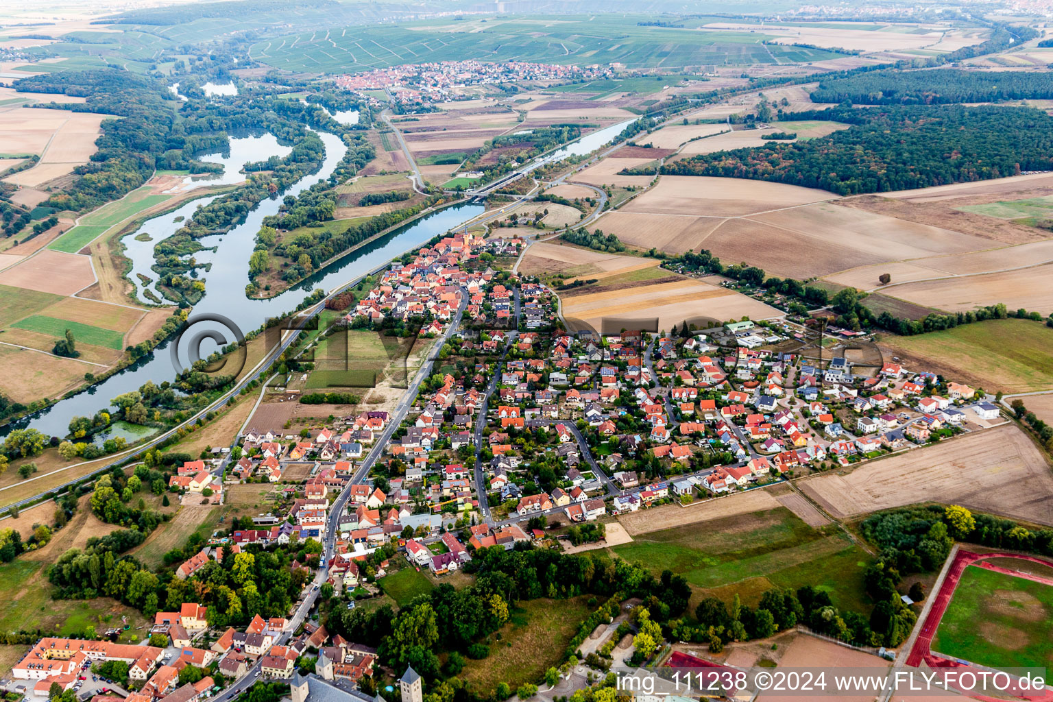 Town on the banks of the river of the Main river in Gerlachshausen in the state Bavaria, Germany