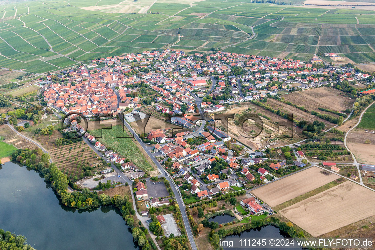 Sommerach in the state Bavaria, Germany from the plane