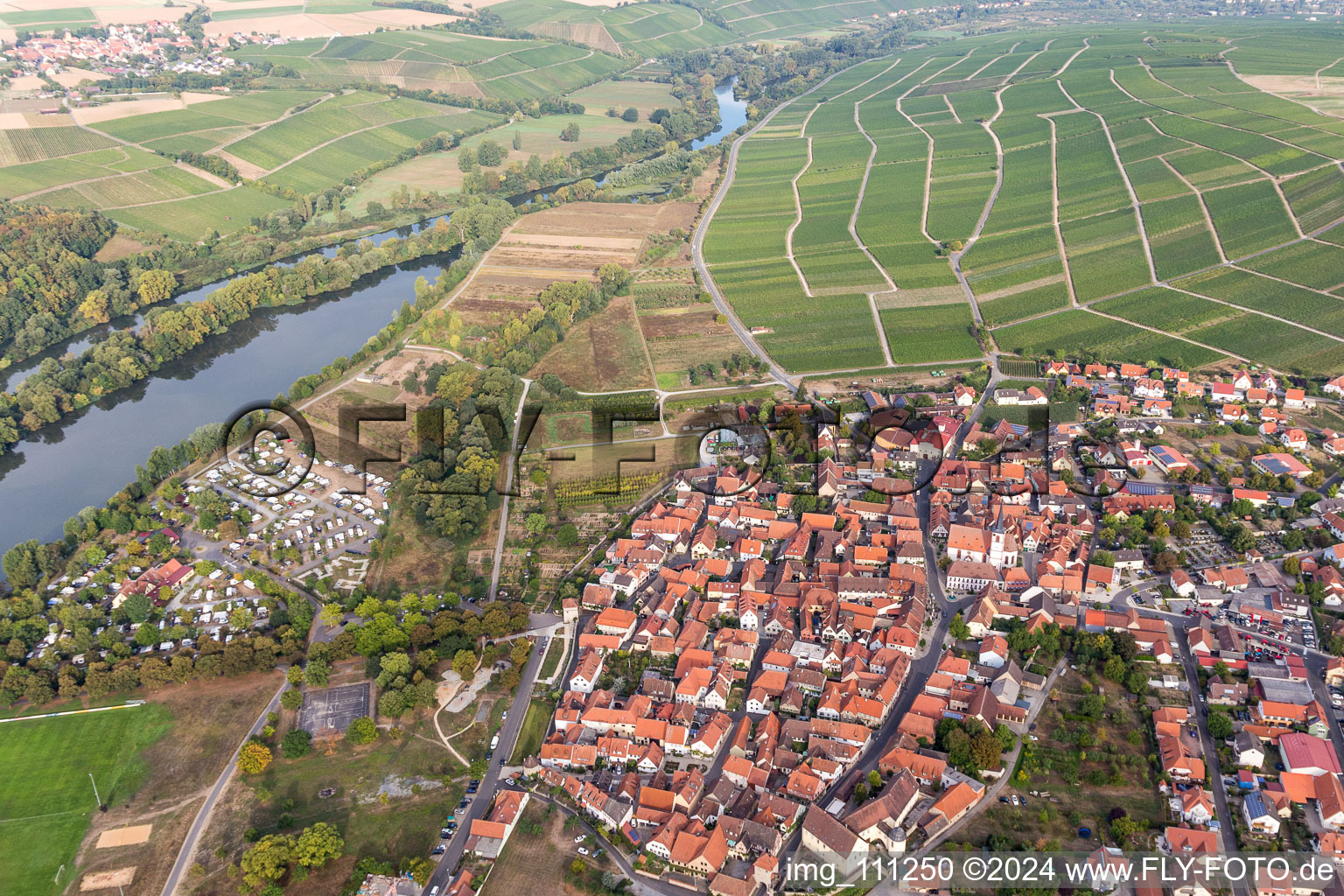 Sommerach in the state Bavaria, Germany from the drone perspective