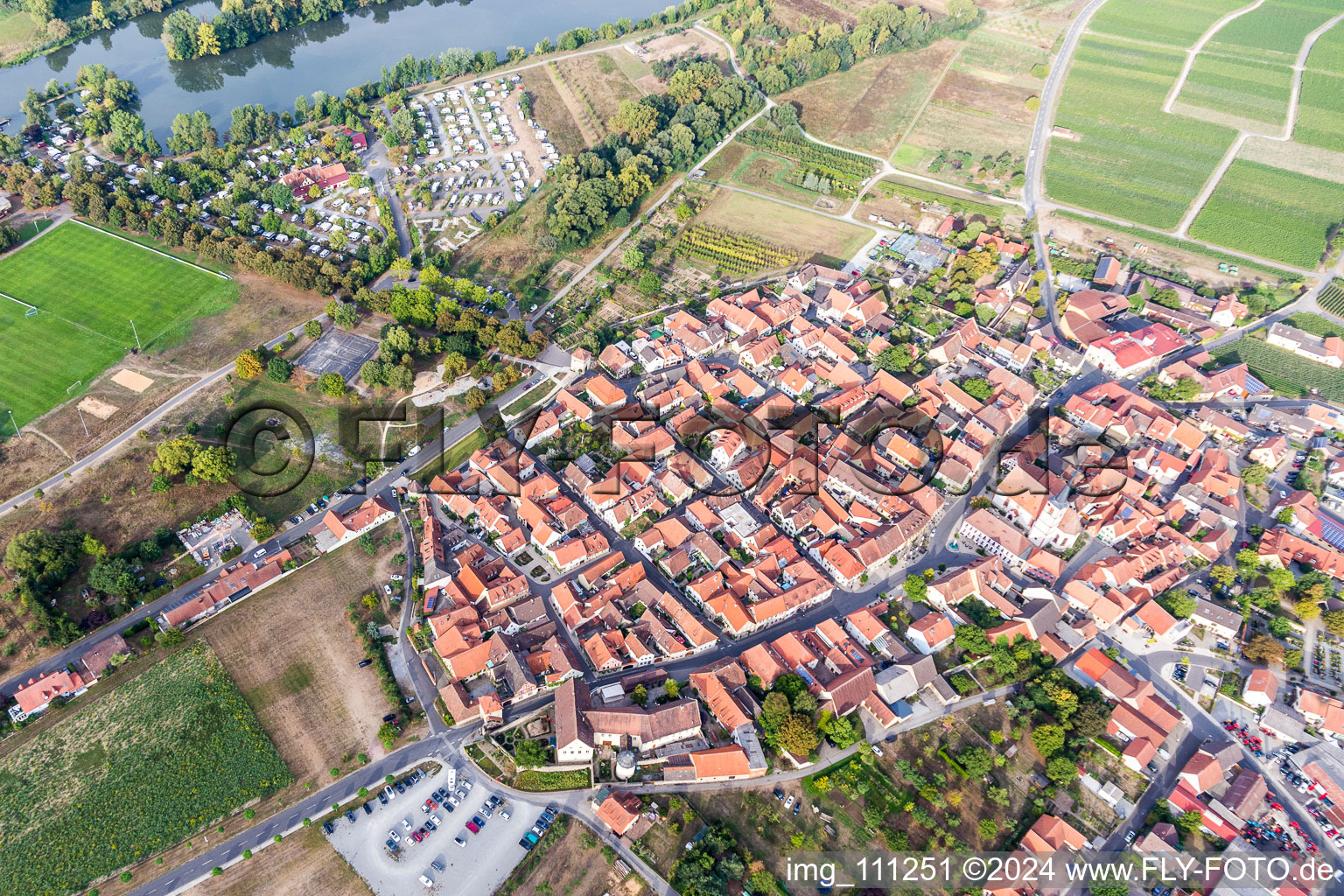 Sommerach in the state Bavaria, Germany from a drone