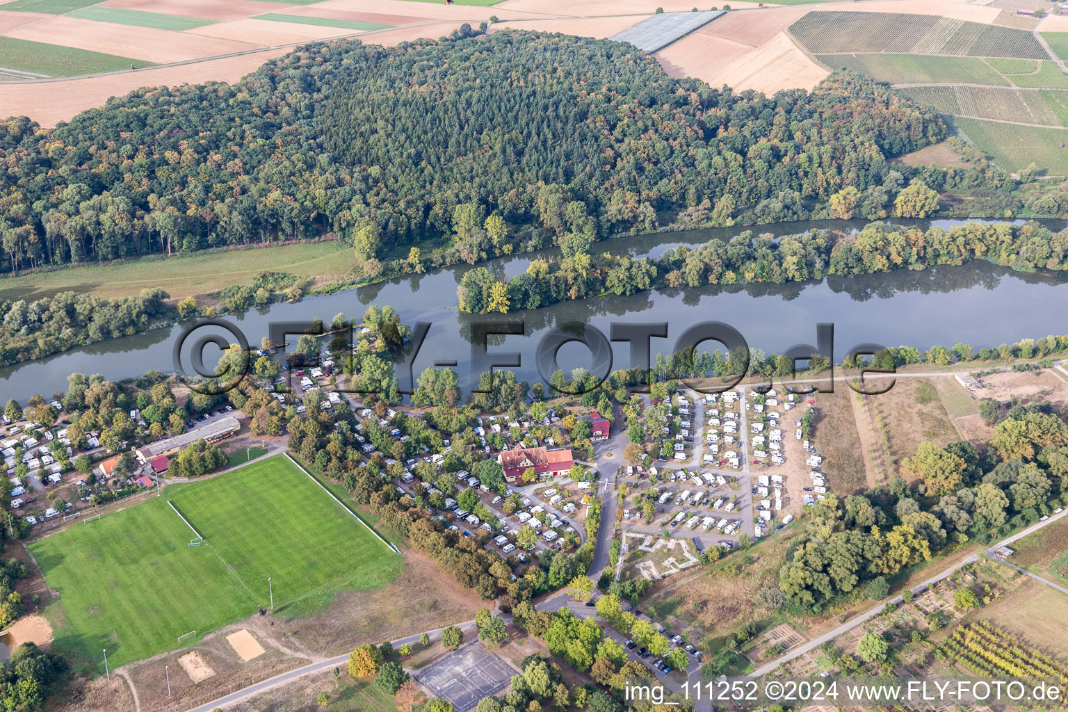 Sommerach in the state Bavaria, Germany seen from a drone