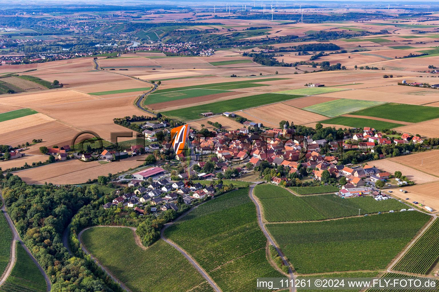 Bird's eye view of Neuses am Berg in the state Bavaria, Germany