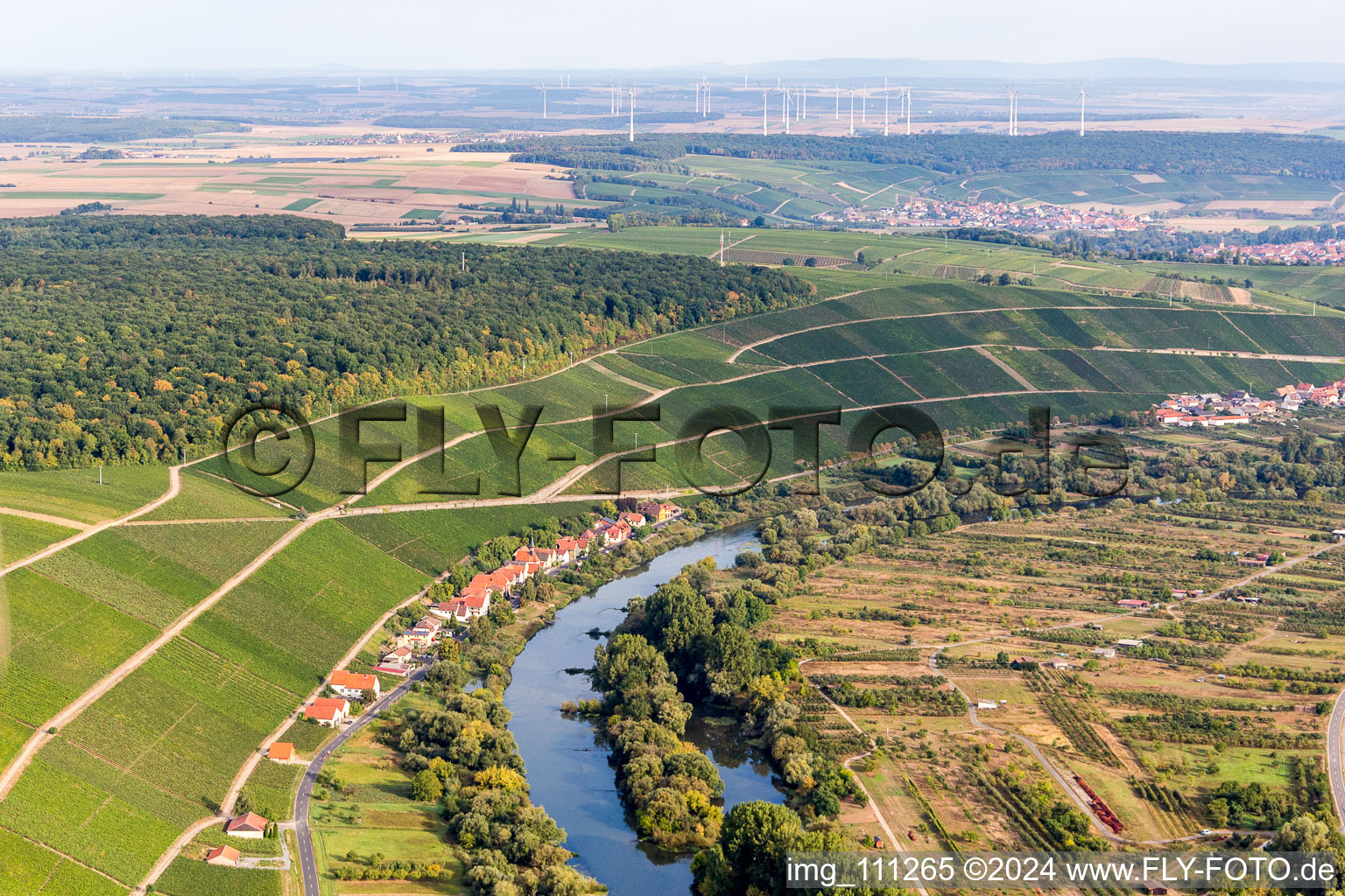 Village on the river bank areas of the Main river in Koehler in the state Bavaria, Germany