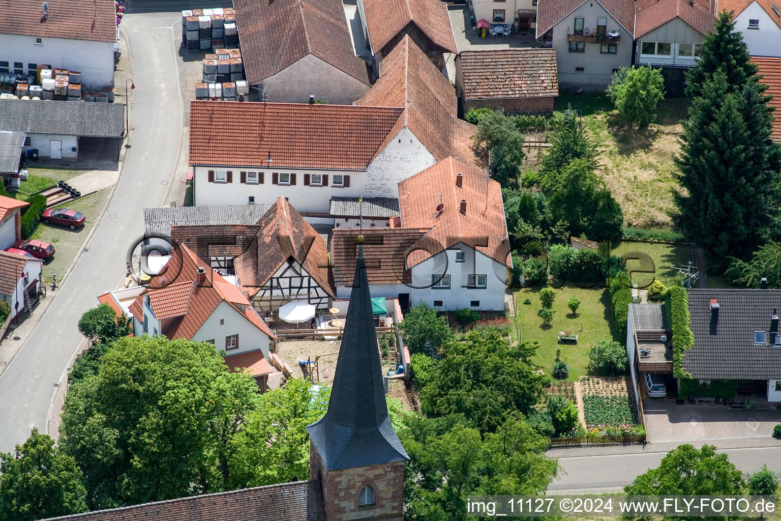 District Rechtenbach in Schweigen-Rechtenbach in the state Rhineland-Palatinate, Germany from the plane