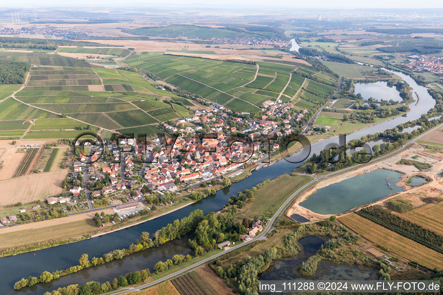 Town on the banks of the river of the Main river in Eisenheim in the state Bavaria, Germany