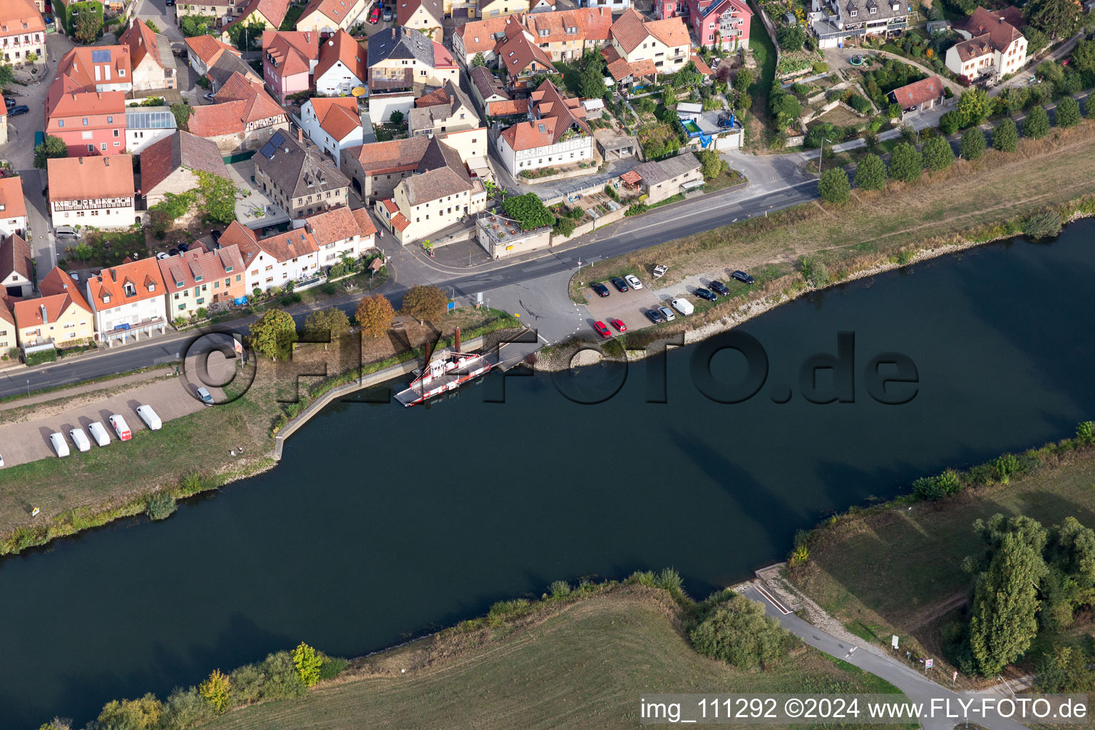 Oblique view of Obereisenheim in the state Bavaria, Germany