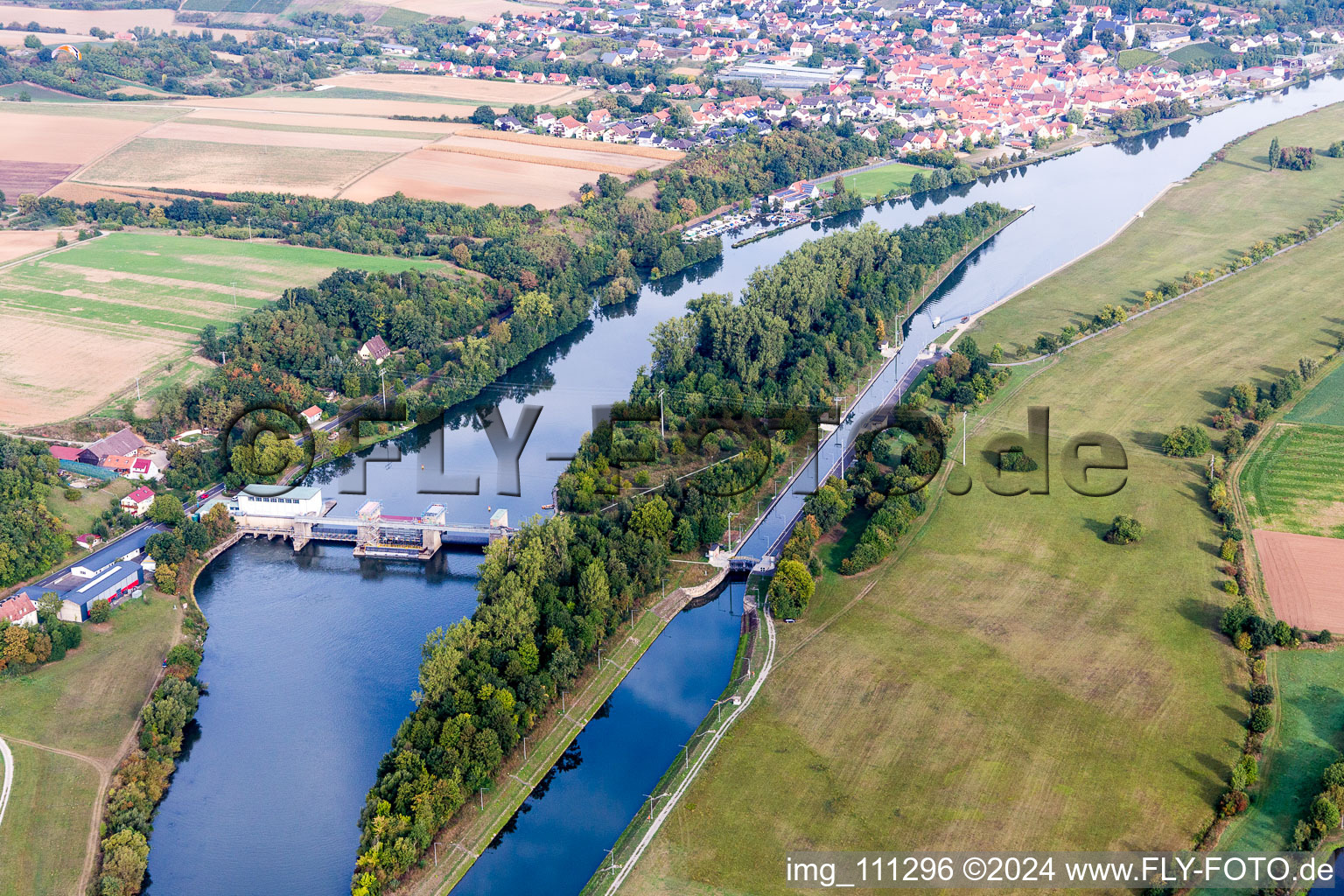 Aerial view of Power plant Wipfeld in the Main in Wipfeld in the state Bavaria, Germany