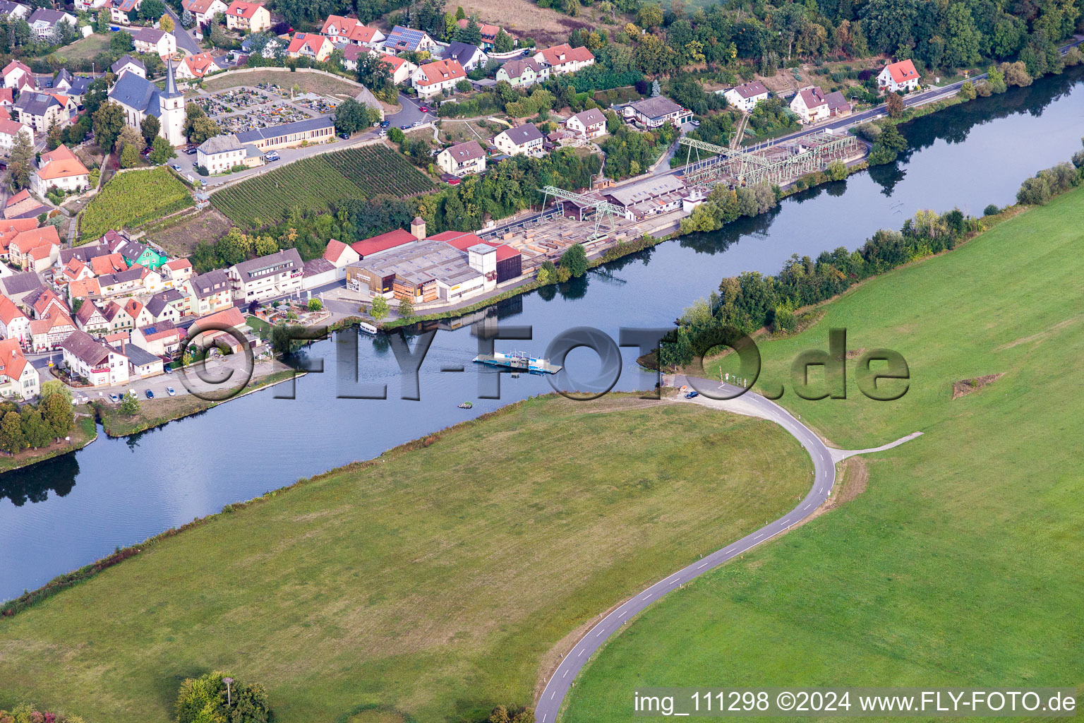 Ride a ferry ship crossing the Main river in Wipfeld in the state Bavaria, Germany