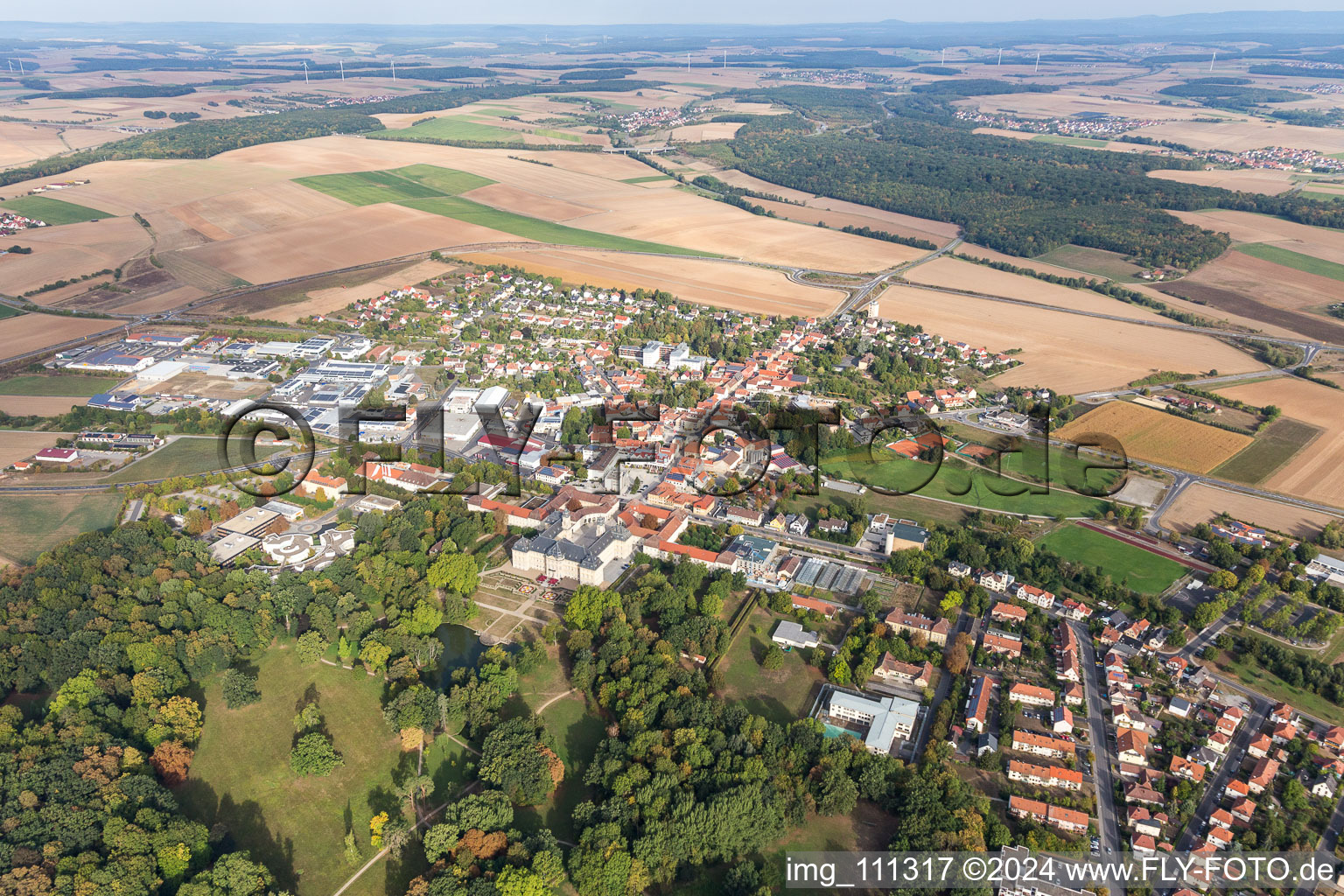 Aerial view of Werneck in the state Bavaria, Germany