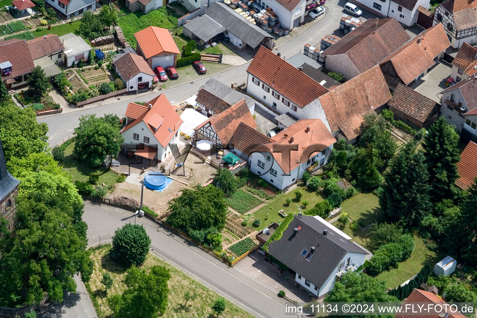 District Rechtenbach in Schweigen-Rechtenbach in the state Rhineland-Palatinate, Germany from a drone