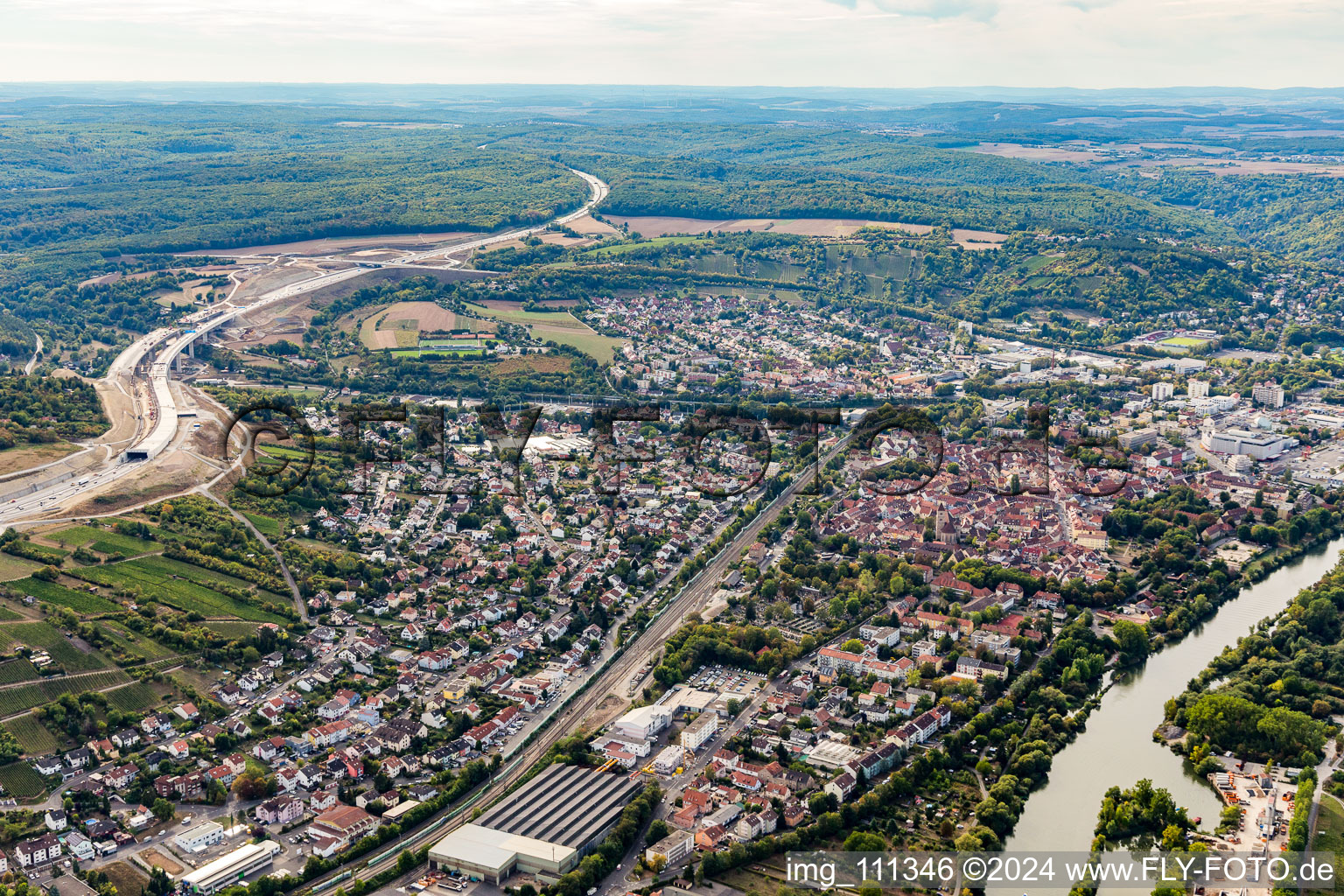 Aerial view of Heidingsfeld in the state Bavaria, Germany