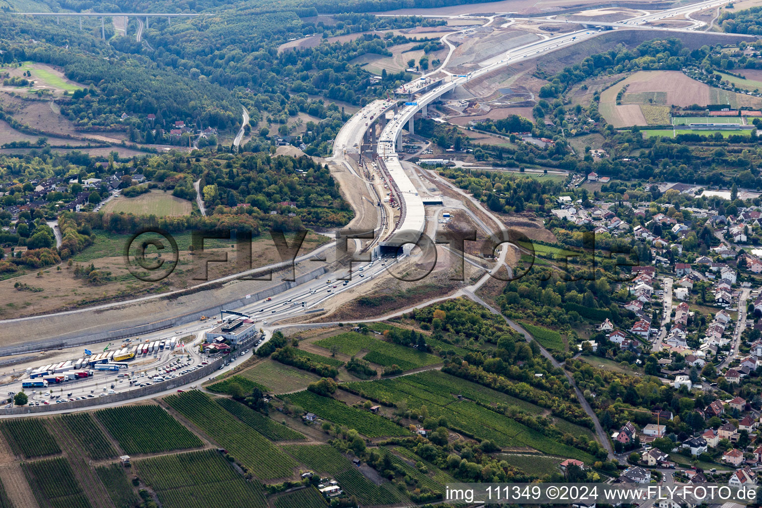 New construction of the route in the course of the motorway tunnel construction of the BAB A 3 in the district Heidingsfeld in Wuerzburg in the state Bavaria, Germany