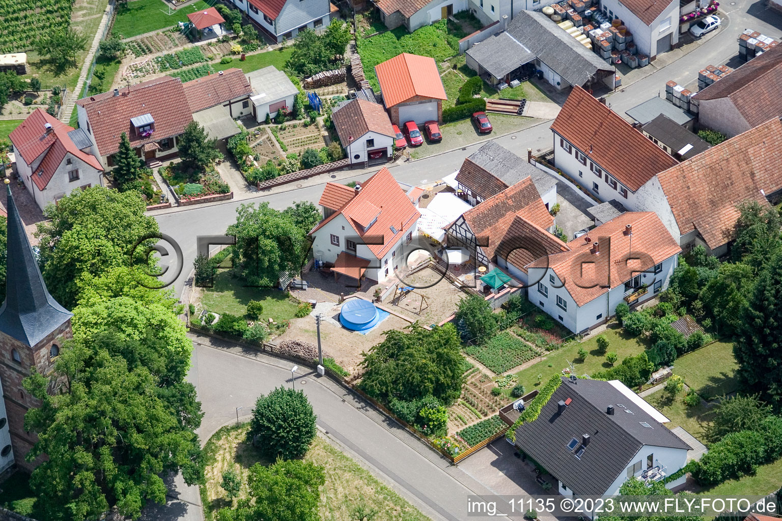 District Rechtenbach in Schweigen-Rechtenbach in the state Rhineland-Palatinate, Germany seen from a drone