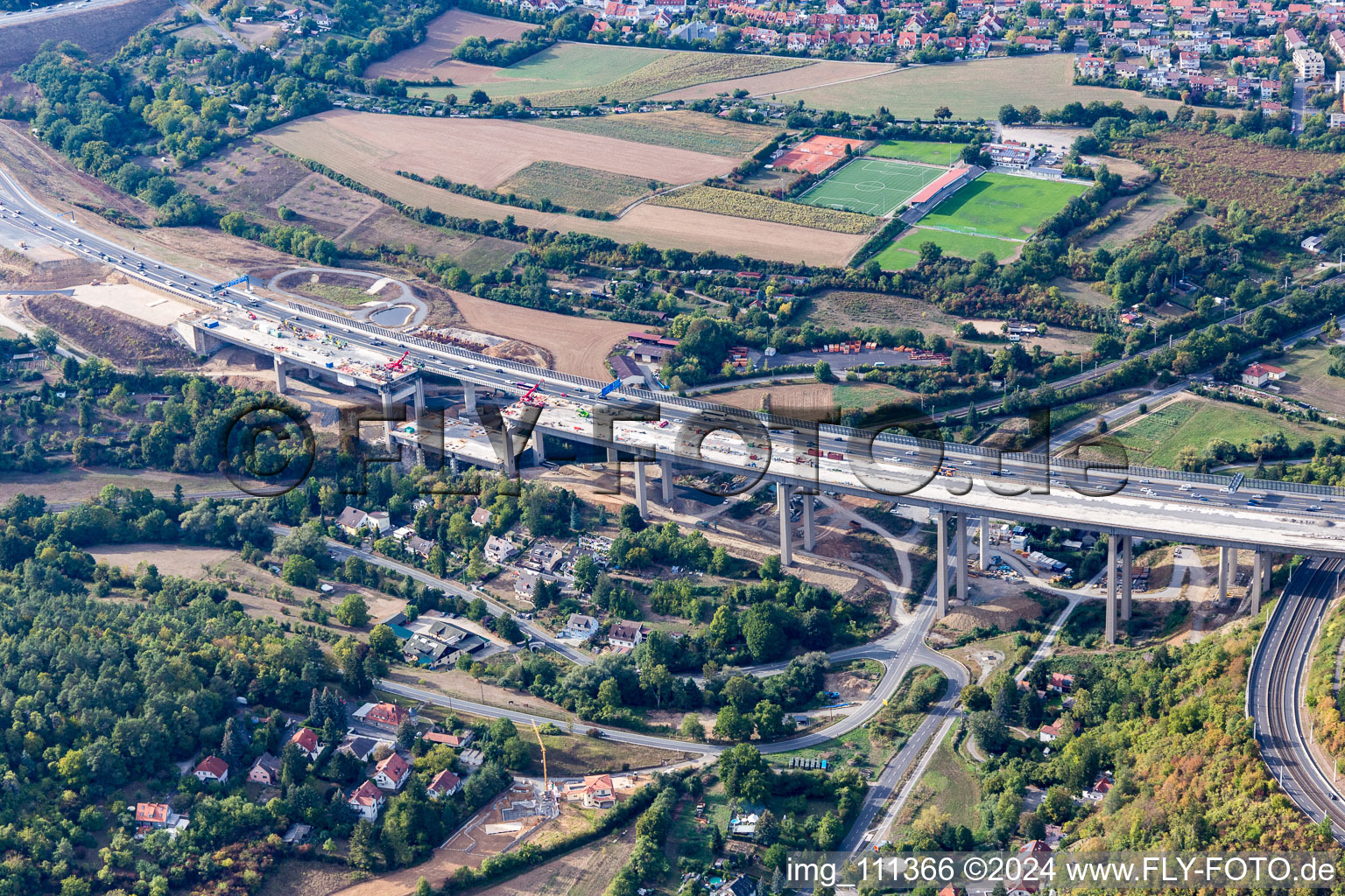 Construction work at the Heidingsfeld valley bridge of the federal motorway A3 in the South of Wuerzburg in the state of Bavaria