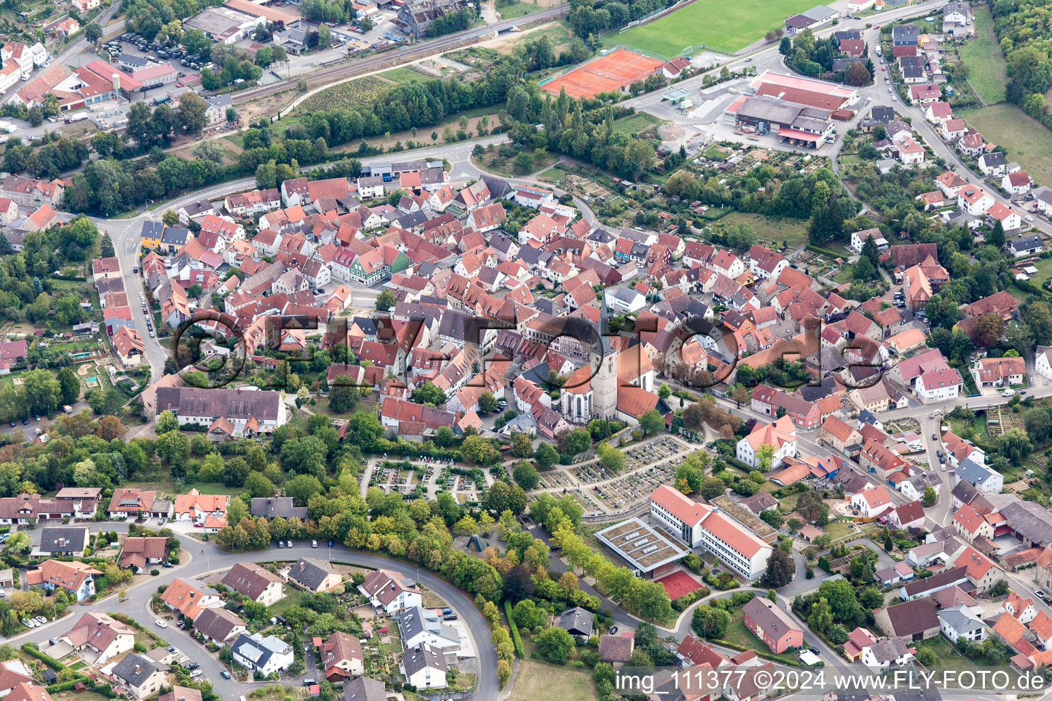 Aerial photograpy of Grünsfeld in the state Baden-Wuerttemberg, Germany