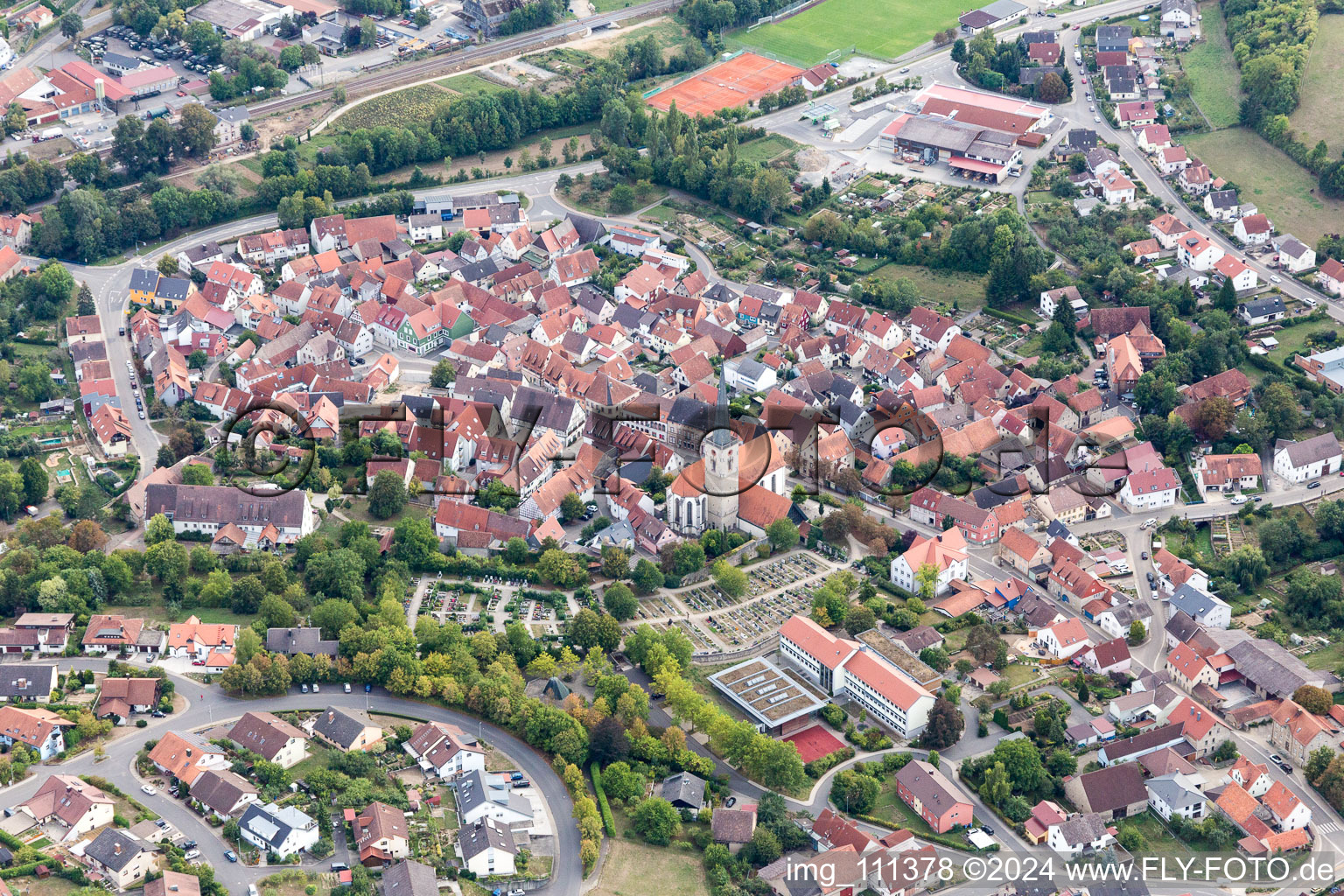 Oblique view of Grünsfeld in the state Baden-Wuerttemberg, Germany