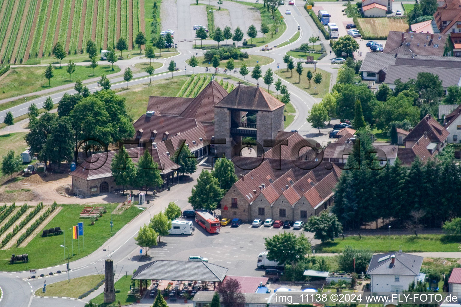 Aerial photograpy of Wine Gate from the north in the district Rechtenbach in Schweigen-Rechtenbach in the state Rhineland-Palatinate, Germany