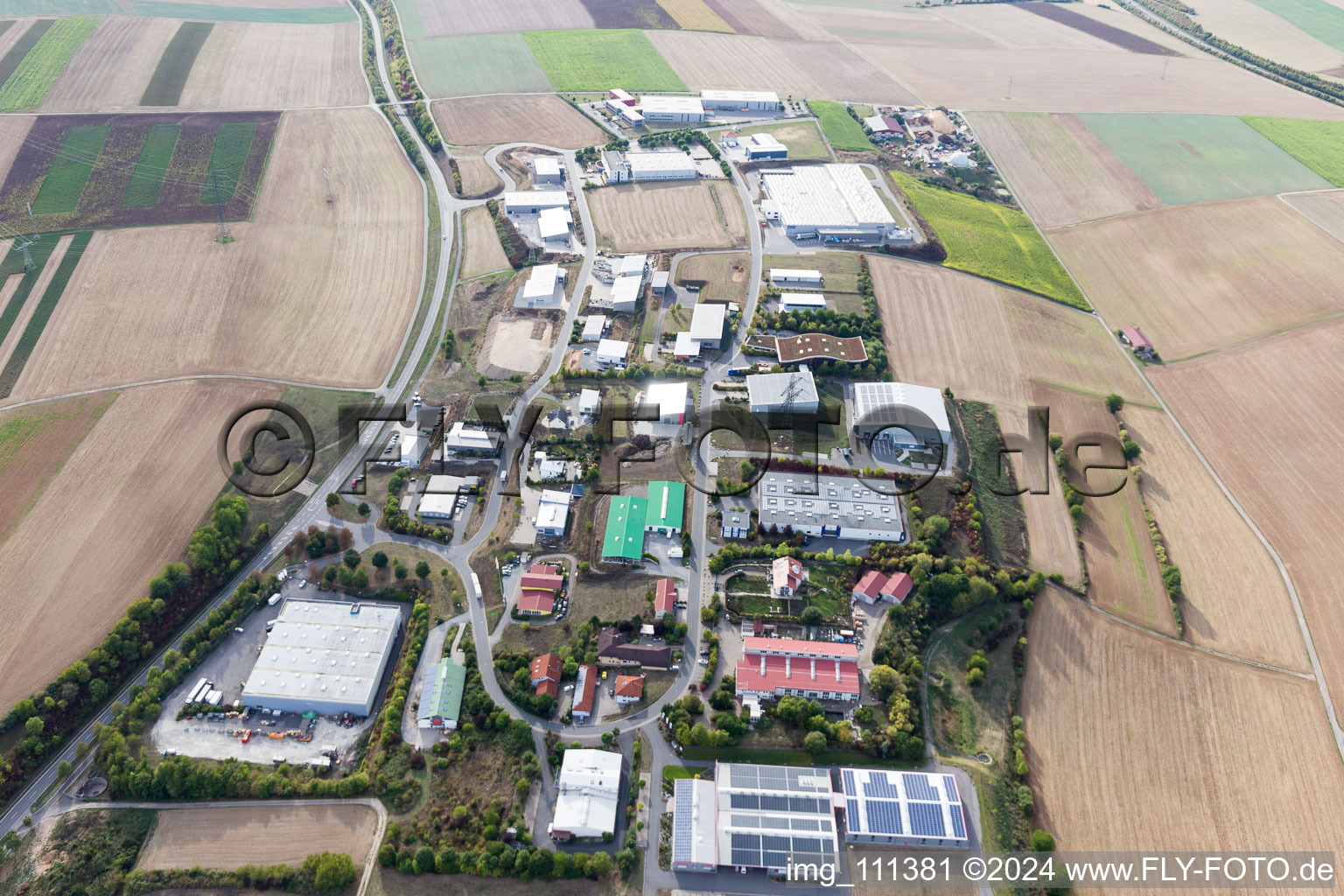 Aerial view of Commercial area in Grünsfeld in the state Baden-Wuerttemberg, Germany