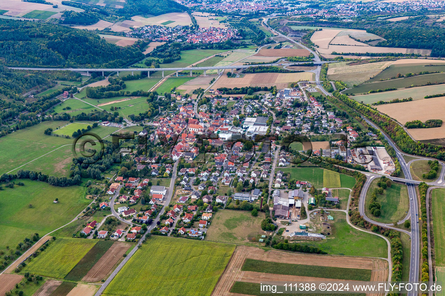 From the south in the district Distelhausen in Tauberbischofsheim in the state Baden-Wuerttemberg, Germany