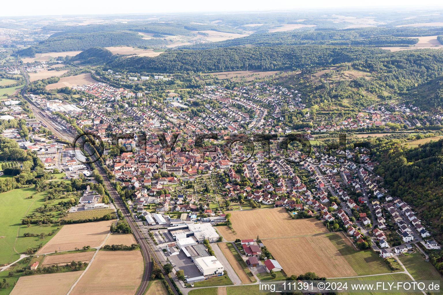 Oblique view of District Lauda in Lauda-Königshofen in the state Baden-Wuerttemberg, Germany