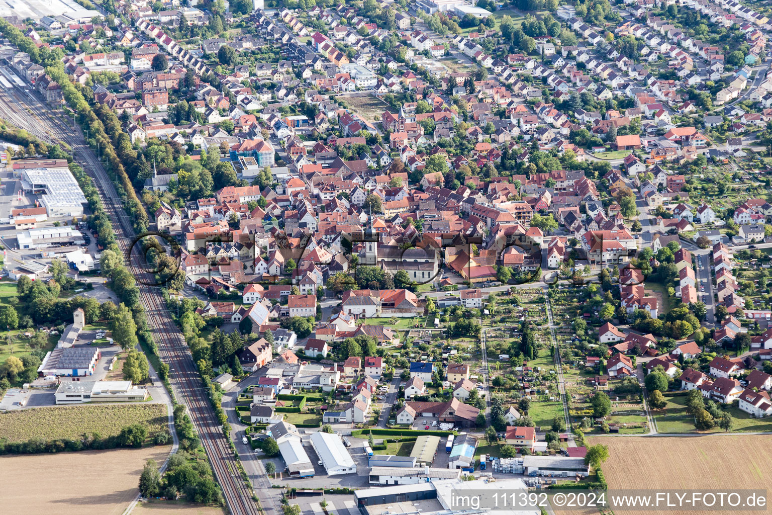 District Lauda in Lauda-Königshofen in the state Baden-Wuerttemberg, Germany from above