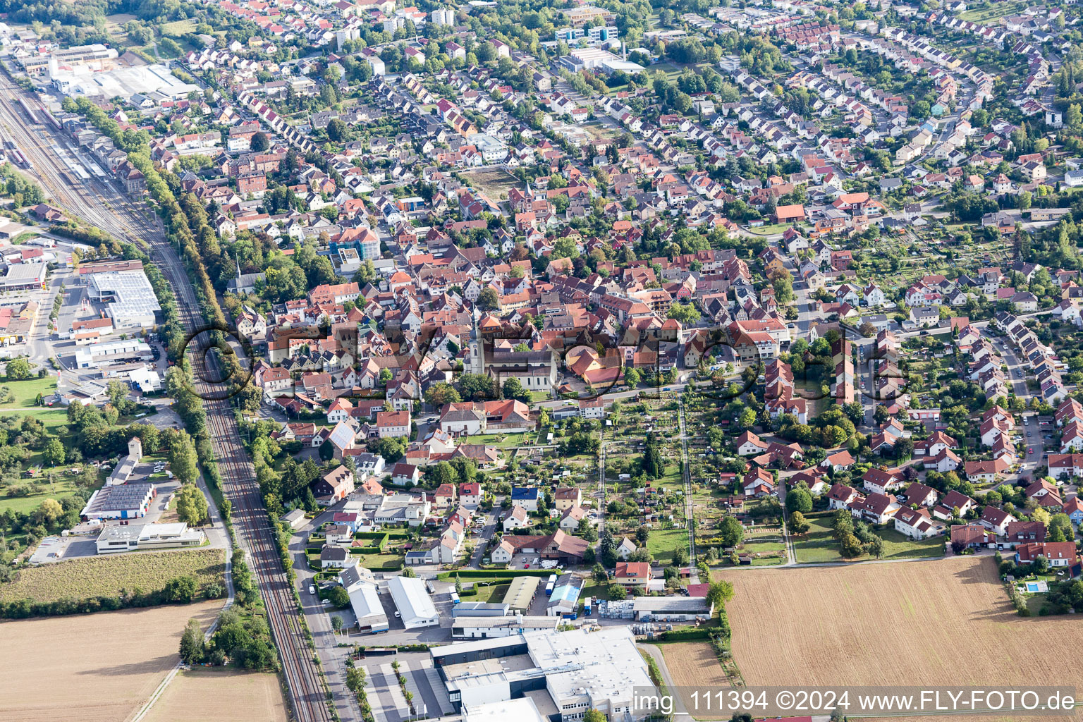 District Lauda in Lauda-Königshofen in the state Baden-Wuerttemberg, Germany seen from above