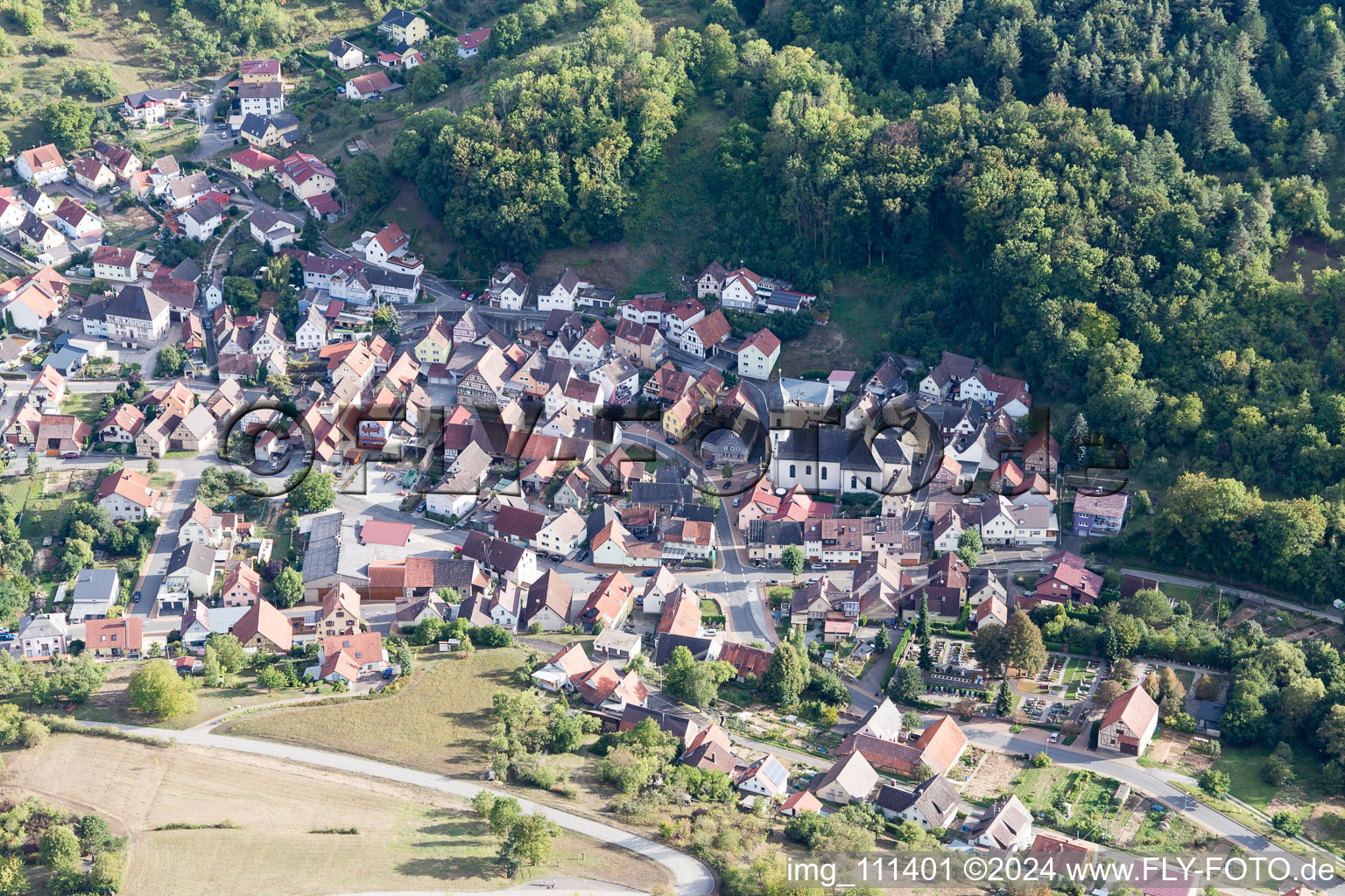 Oblique view of District Oberlauda in Lauda-Königshofen in the state Baden-Wuerttemberg, Germany