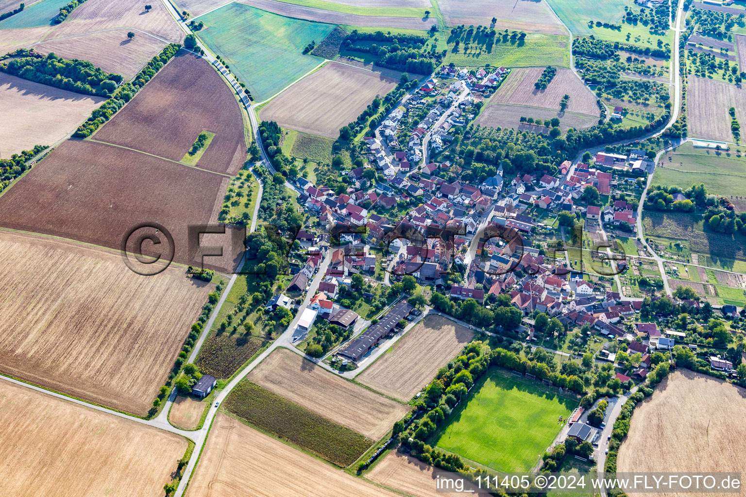 Aerial view of District Heckfeld in Lauda-Königshofen in the state Baden-Wuerttemberg, Germany