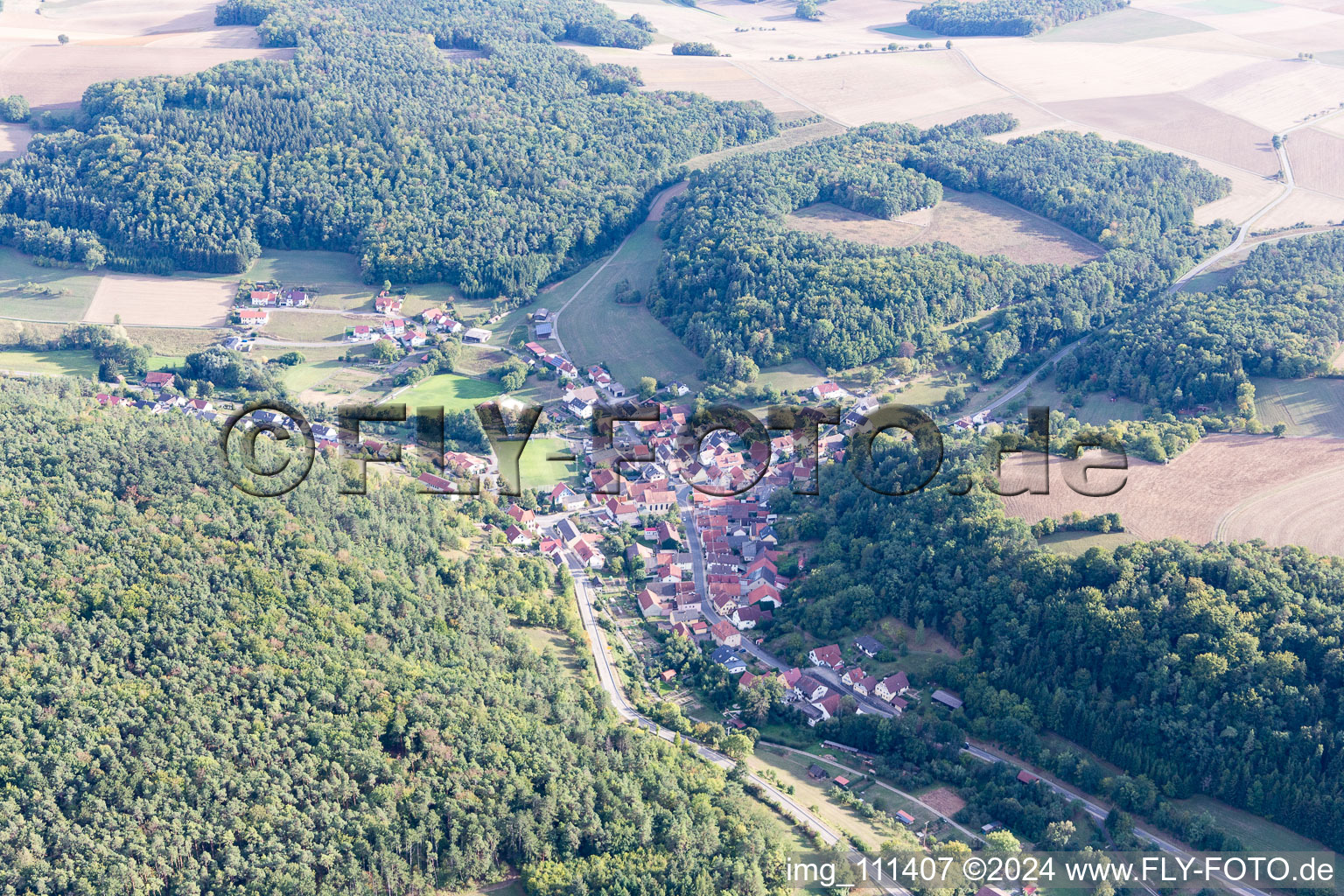 Aerial view of District Kupprichhausen in Boxberg in the state Baden-Wuerttemberg, Germany