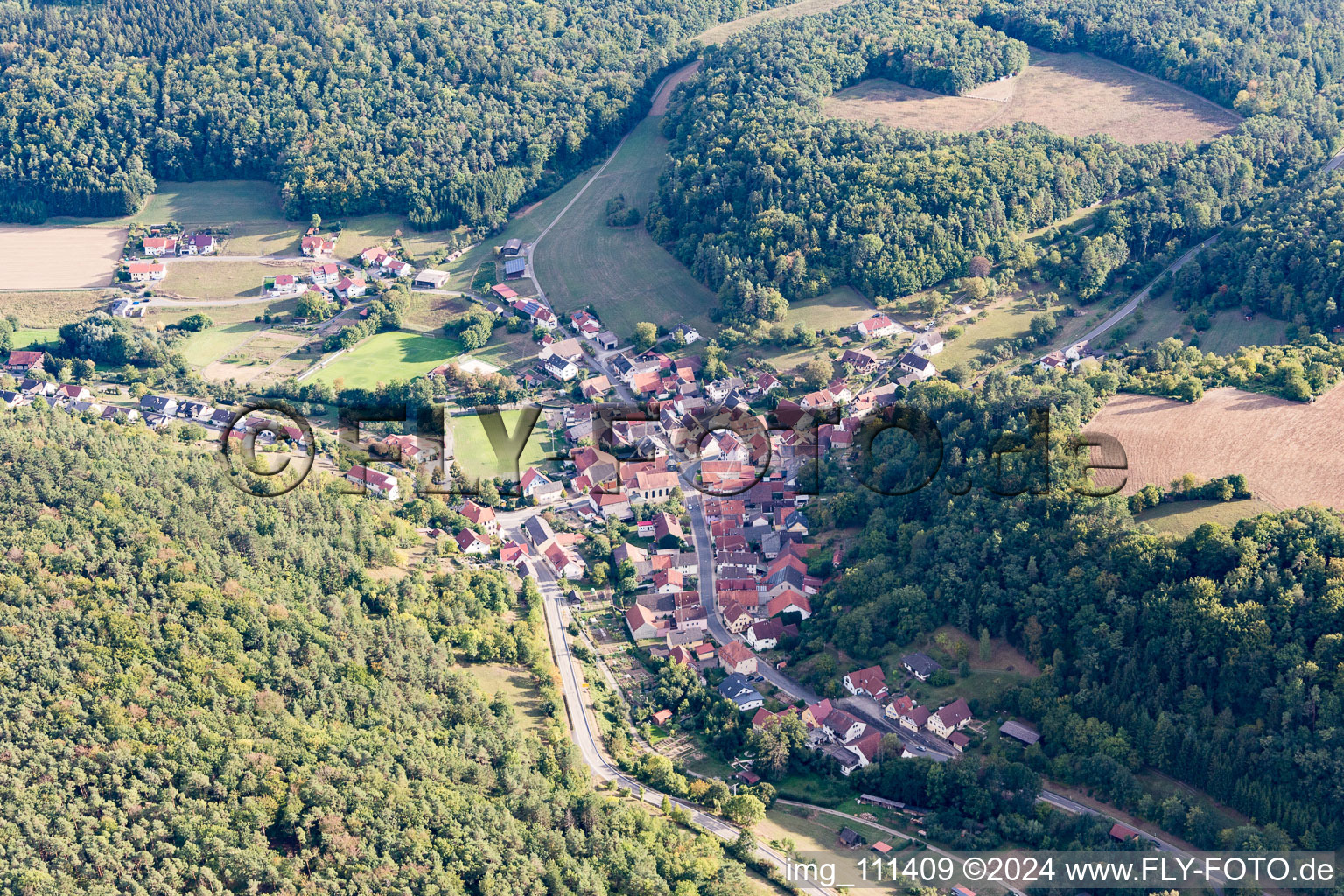 Oblique view of District Kupprichhausen in Boxberg in the state Baden-Wuerttemberg, Germany