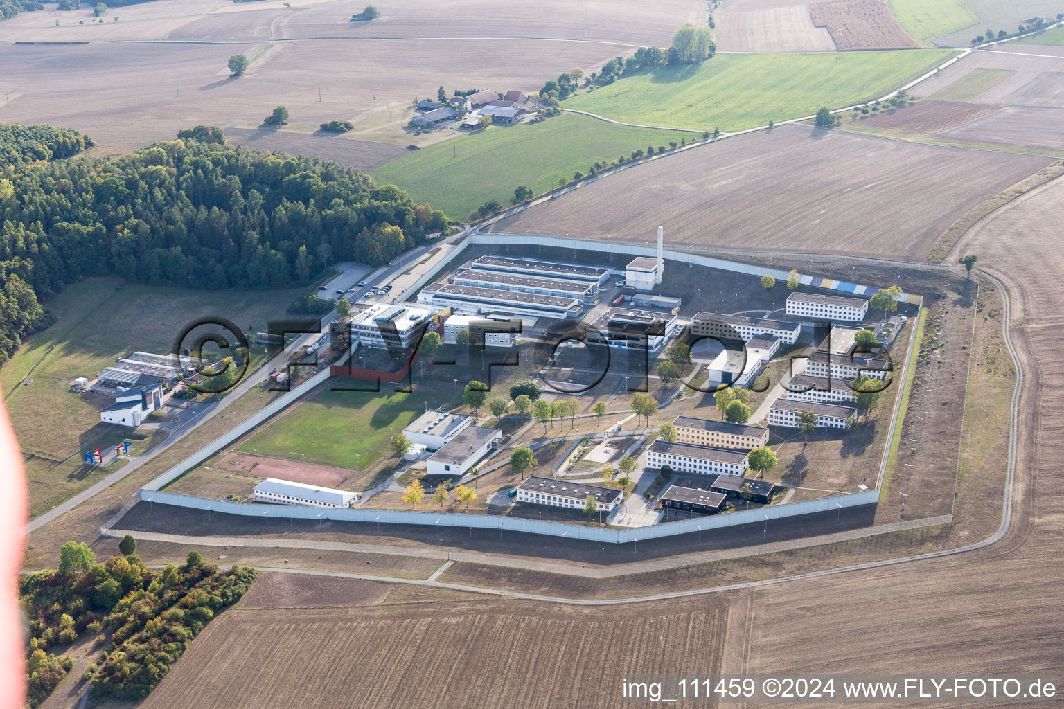 Aerial photograpy of Correctional facility, better up here than down there in Adelsheim in the state Baden-Wuerttemberg, Germany