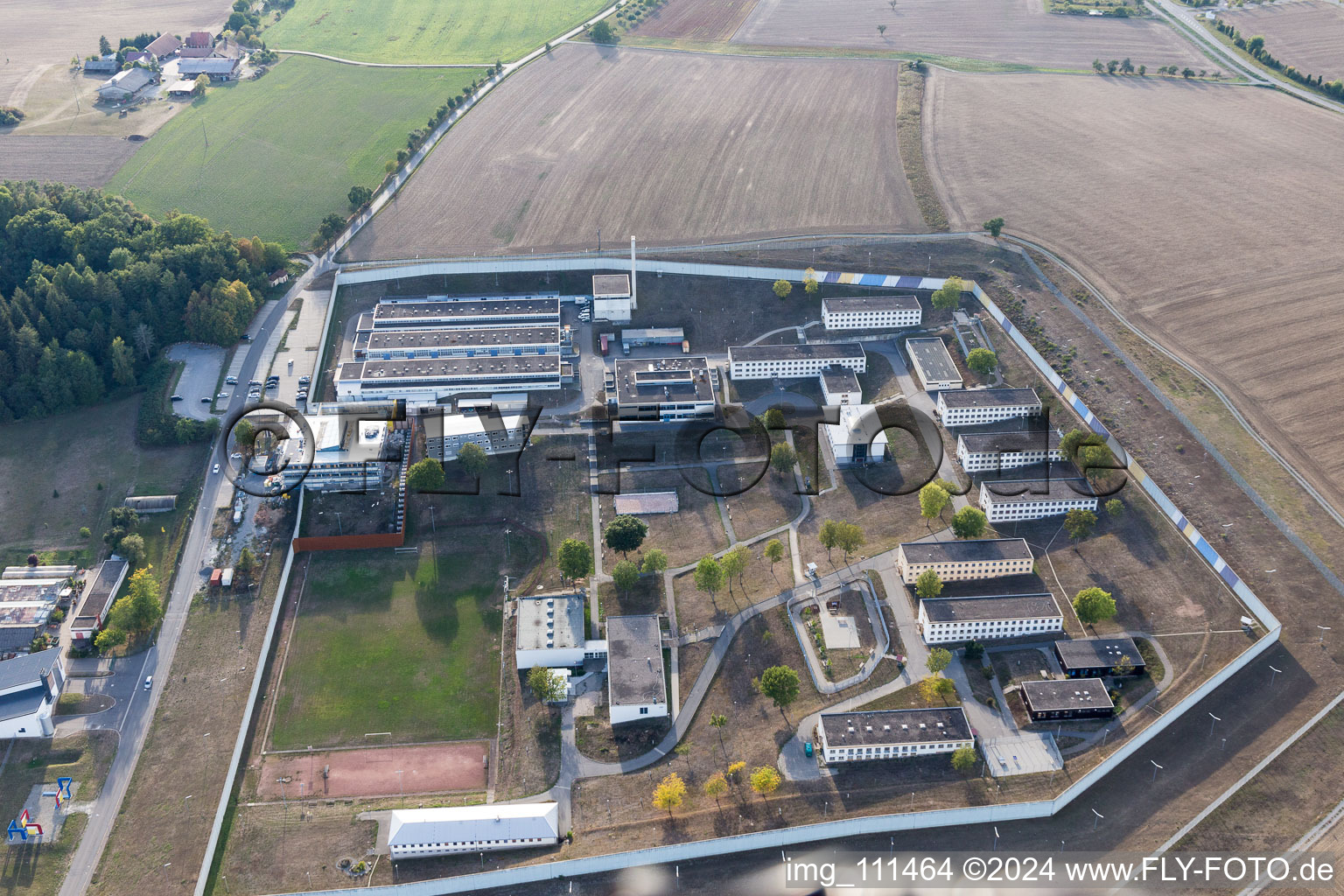 Correctional facility, better up here than down there in Adelsheim in the state Baden-Wuerttemberg, Germany seen from above