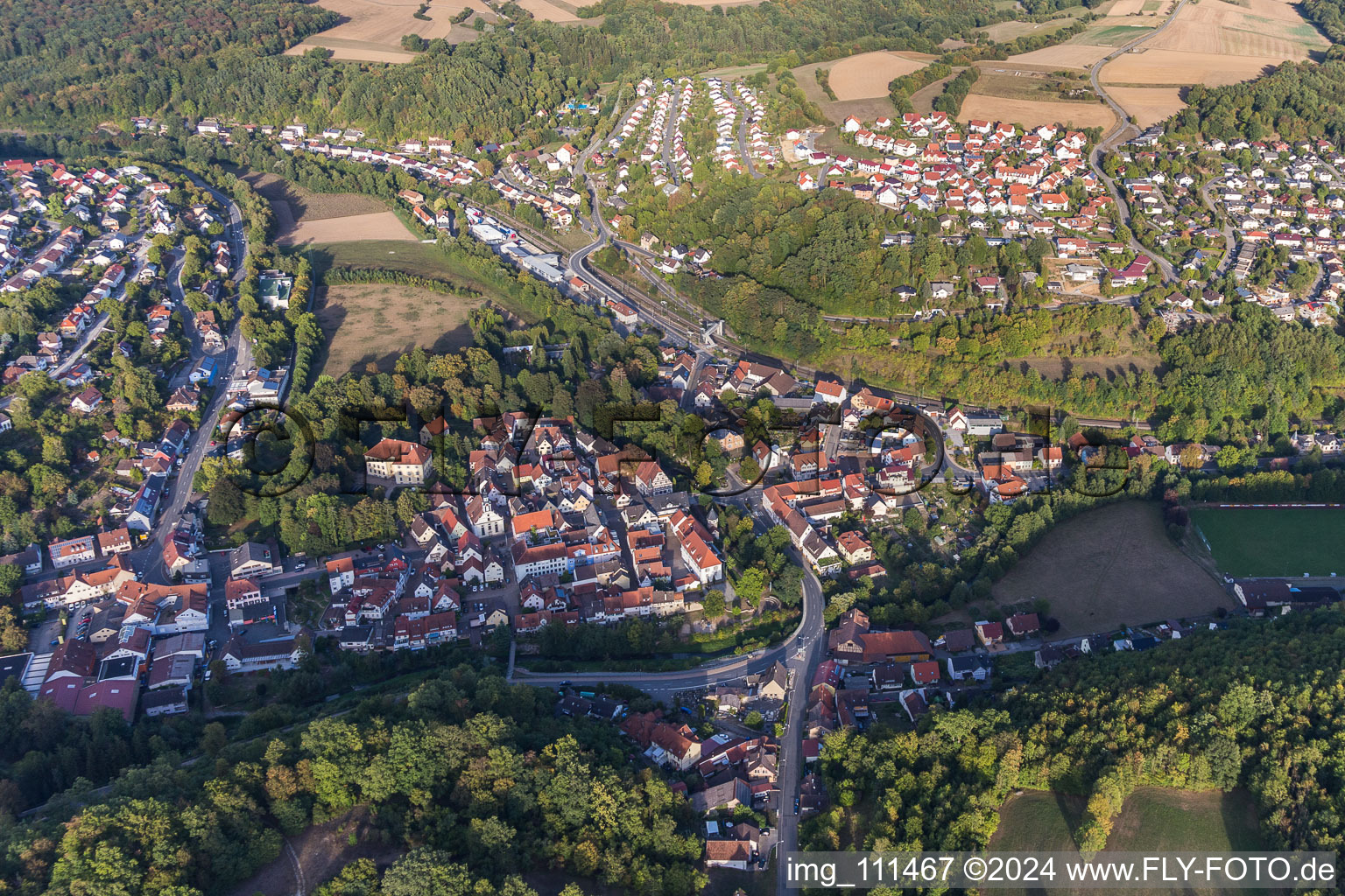 Town View of the streets and houses of the residential areas in Adelsheim in the state Baden-Wurttemberg, Germany