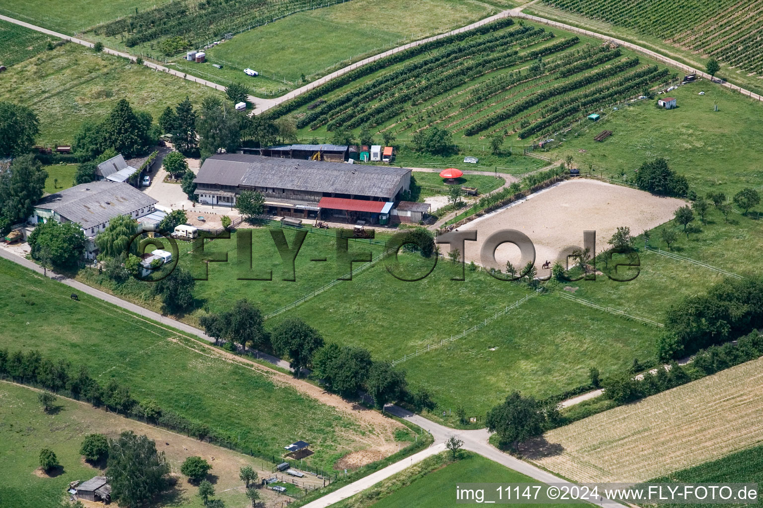 Aerial view of Heidbrunnerhof in Oberotterbach in the state Rhineland-Palatinate, Germany