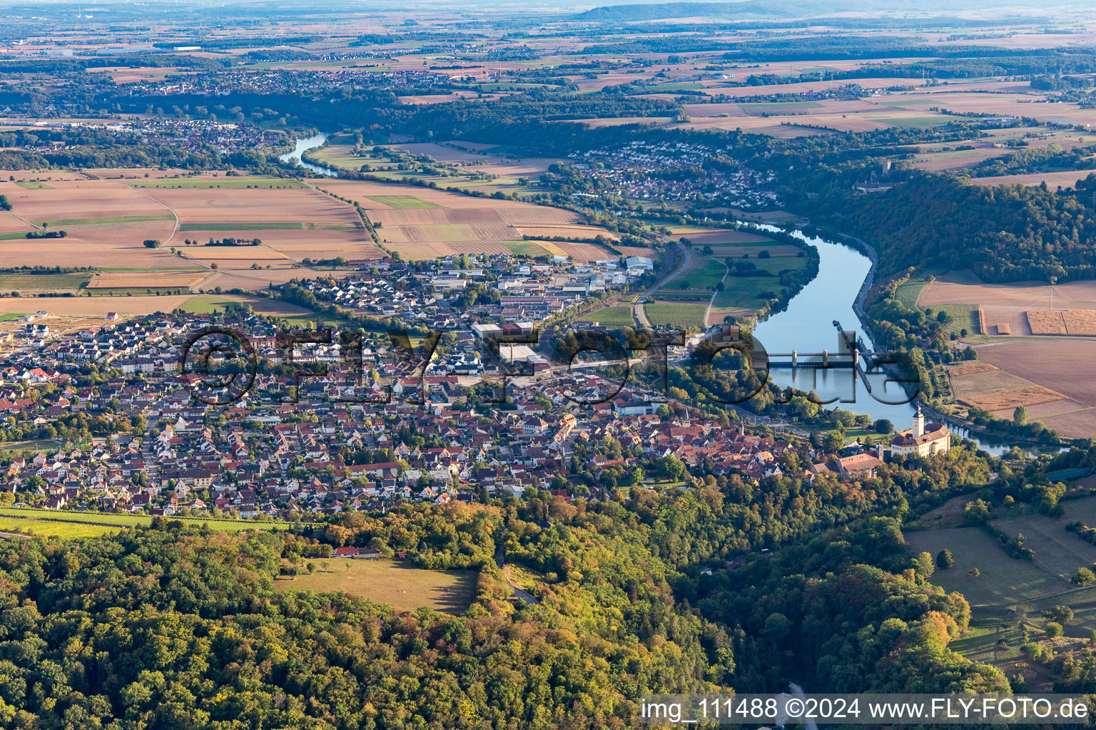 Aerial view of Gundelsheim in the state Baden-Wuerttemberg, Germany