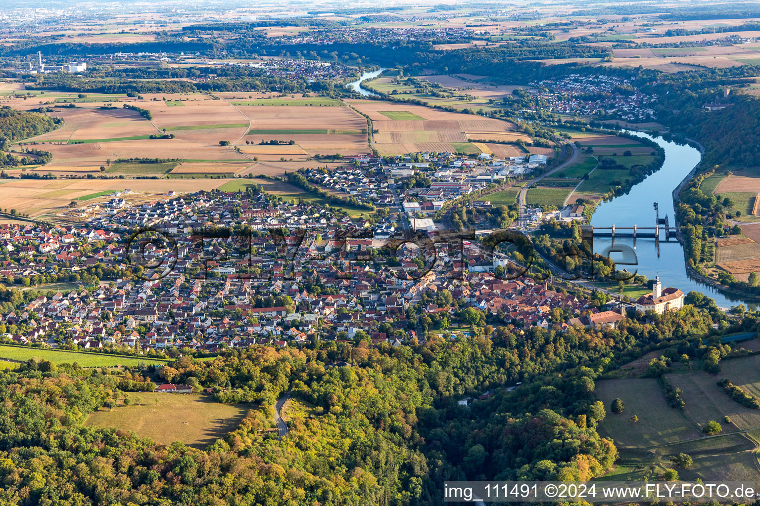 Oblique view of Gundelsheim in the state Baden-Wuerttemberg, Germany